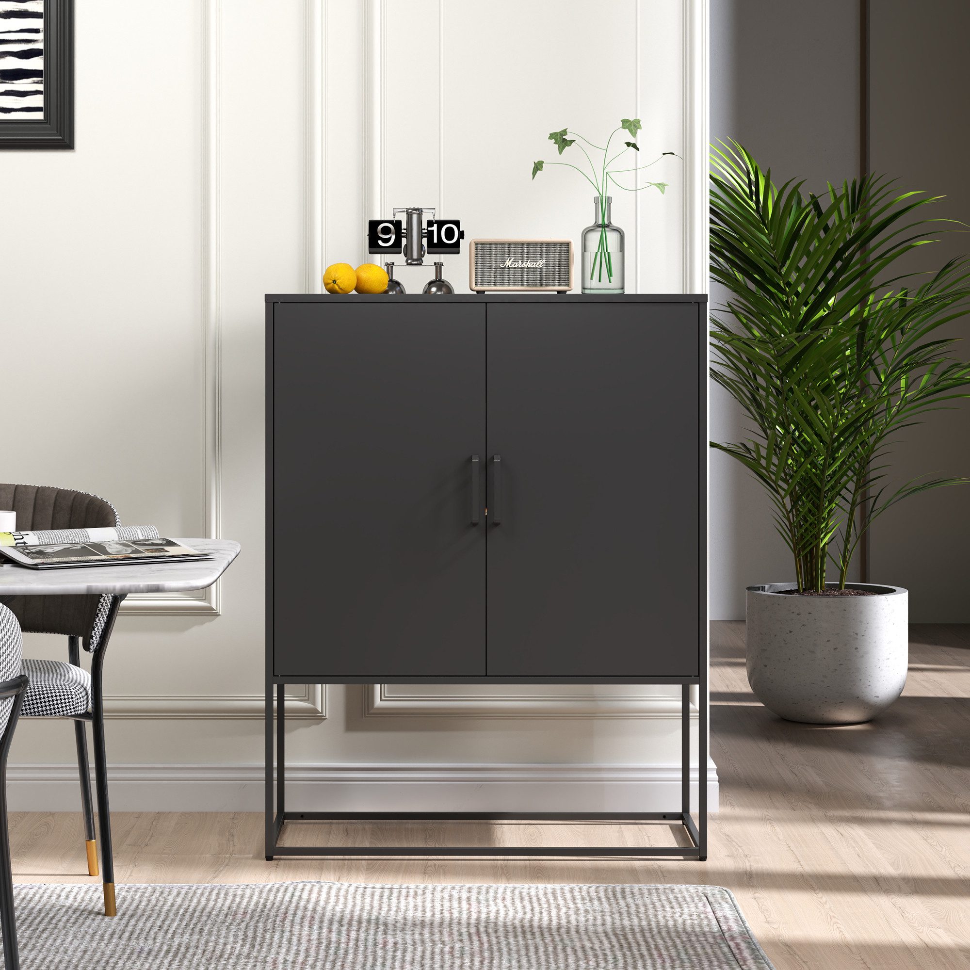 Sideboard Metallschrank & Sideboard-Set, mit Regal, Glas- & Metalltüren, modern