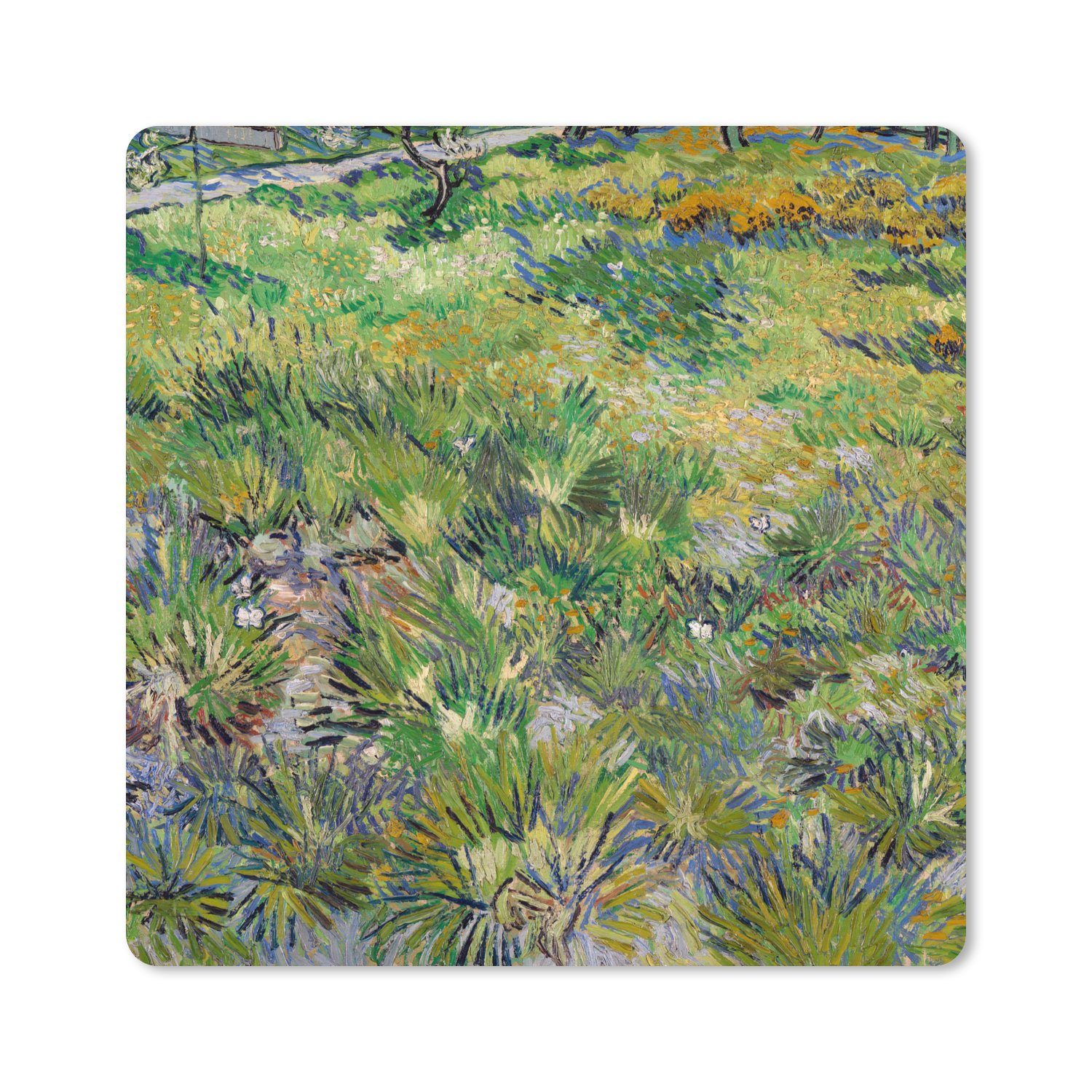 MuchoWow Gaming Mauspad Langes Gras mit Schmetterlingen - Vincent van Gogh (1-St), Mousepad mit Rutschfester Unterseite, Gaming, 40x40 cm, XXL, Großes