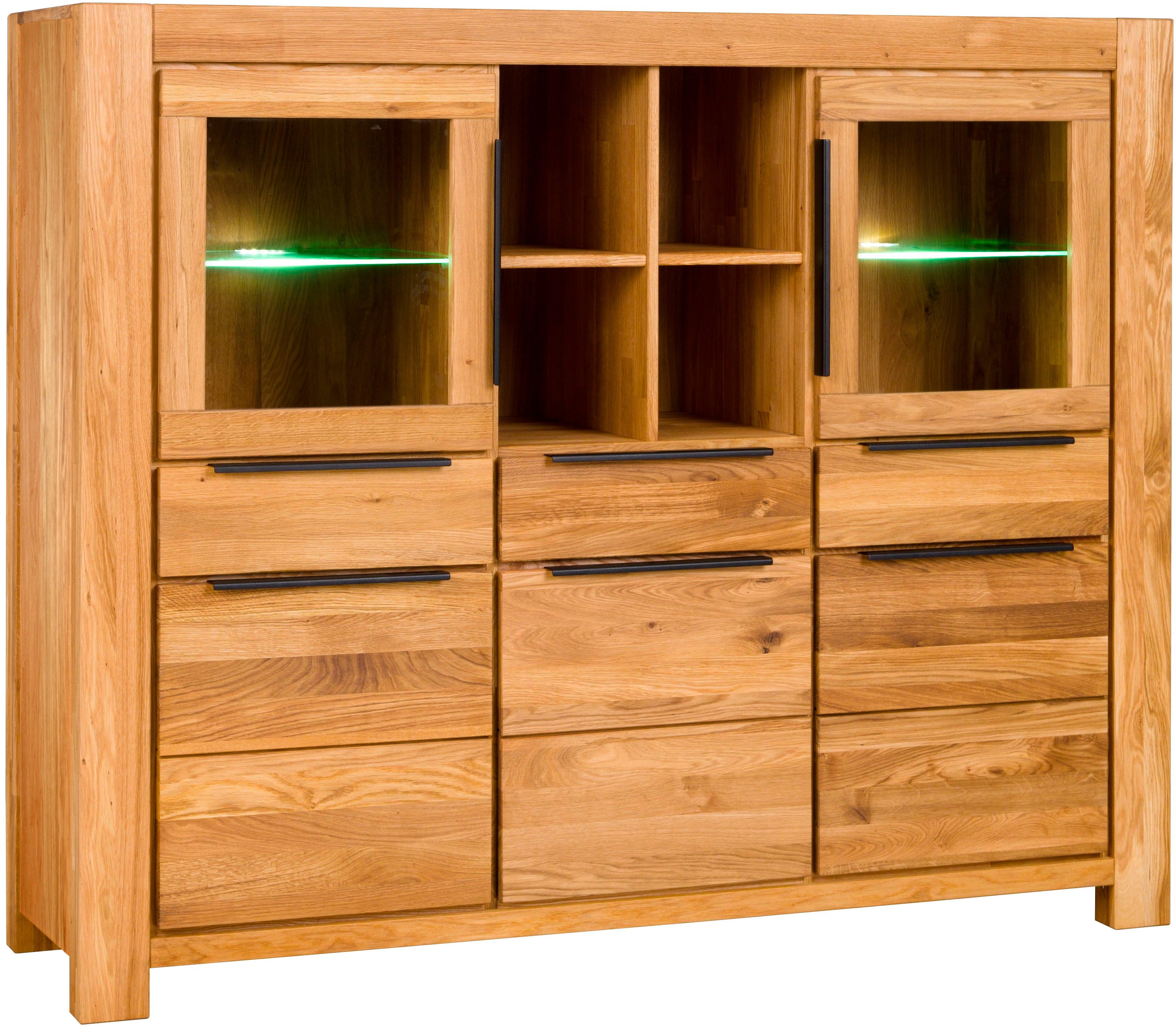 Home affaire Highboard, mit stylischen Schwarzen Akzenten, 3 Schubladen, 14 Fächer.