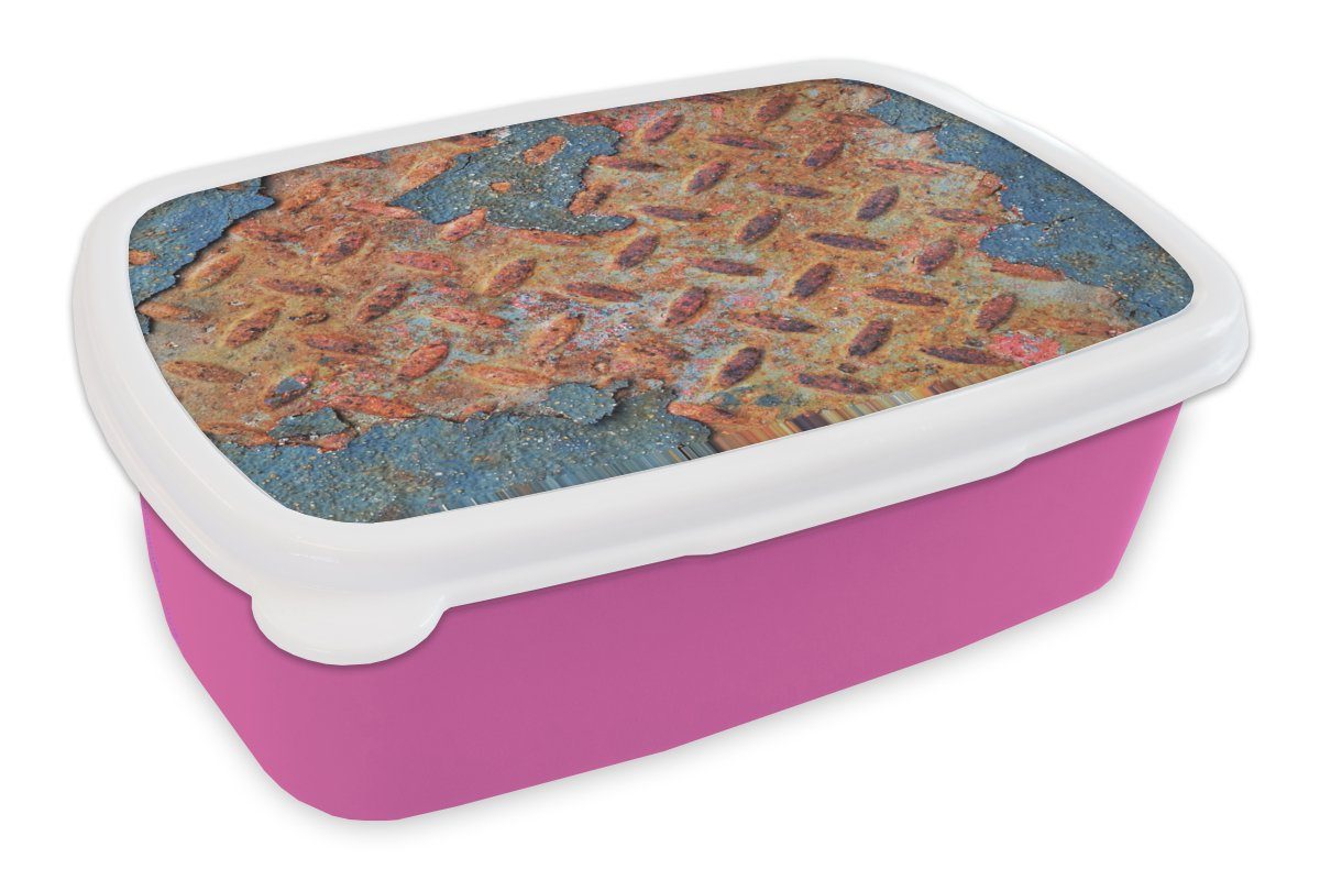 - (2-tlg), Kunststoff Rost Brotdose Lunchbox MuchoWow Kunststoff, Erwachsene, rosa Brotbox für - Kinder, Snackbox, Mädchen, Diamantplatte Beton,