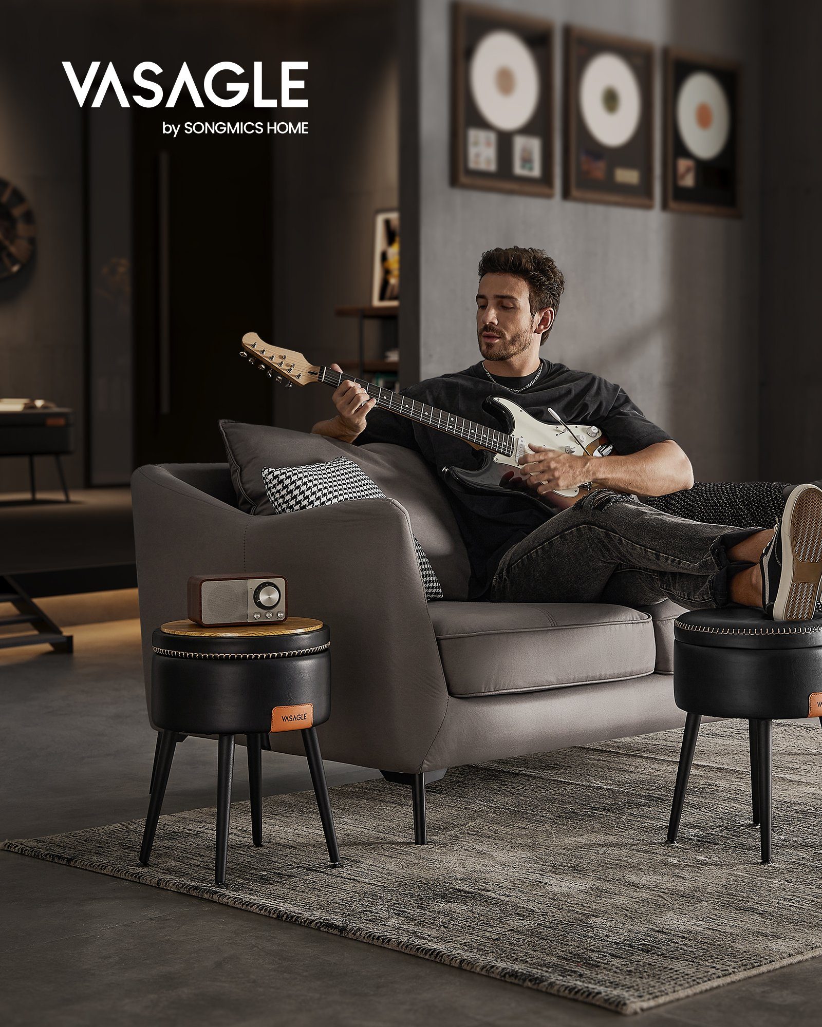 VASAGLE Sitzhocker (1 St), Stauraum, Kunstleder, bis 150 kg, tintenschwarz günstig online kaufen