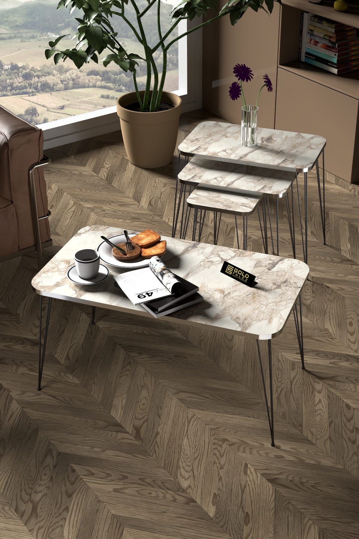 en.casa Couchtisch (4-St., 1x Couchtisch, 3x Satztisch), weiß marmoriert, s günstig online kaufen