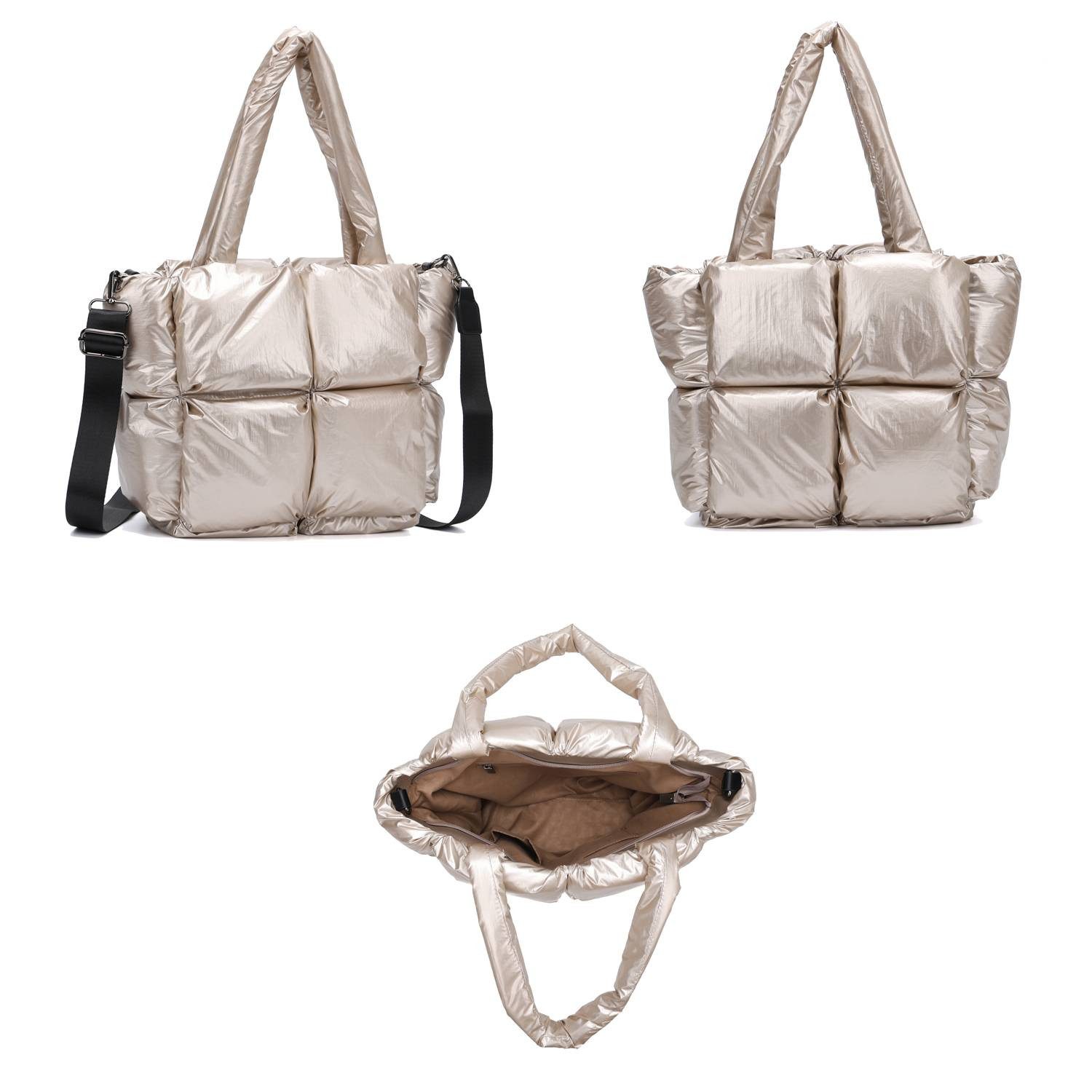 ITALYSHOP24 Schultertasche Damen Tasche Leopard Nylon Puffer Shopper Tote B günstig online kaufen