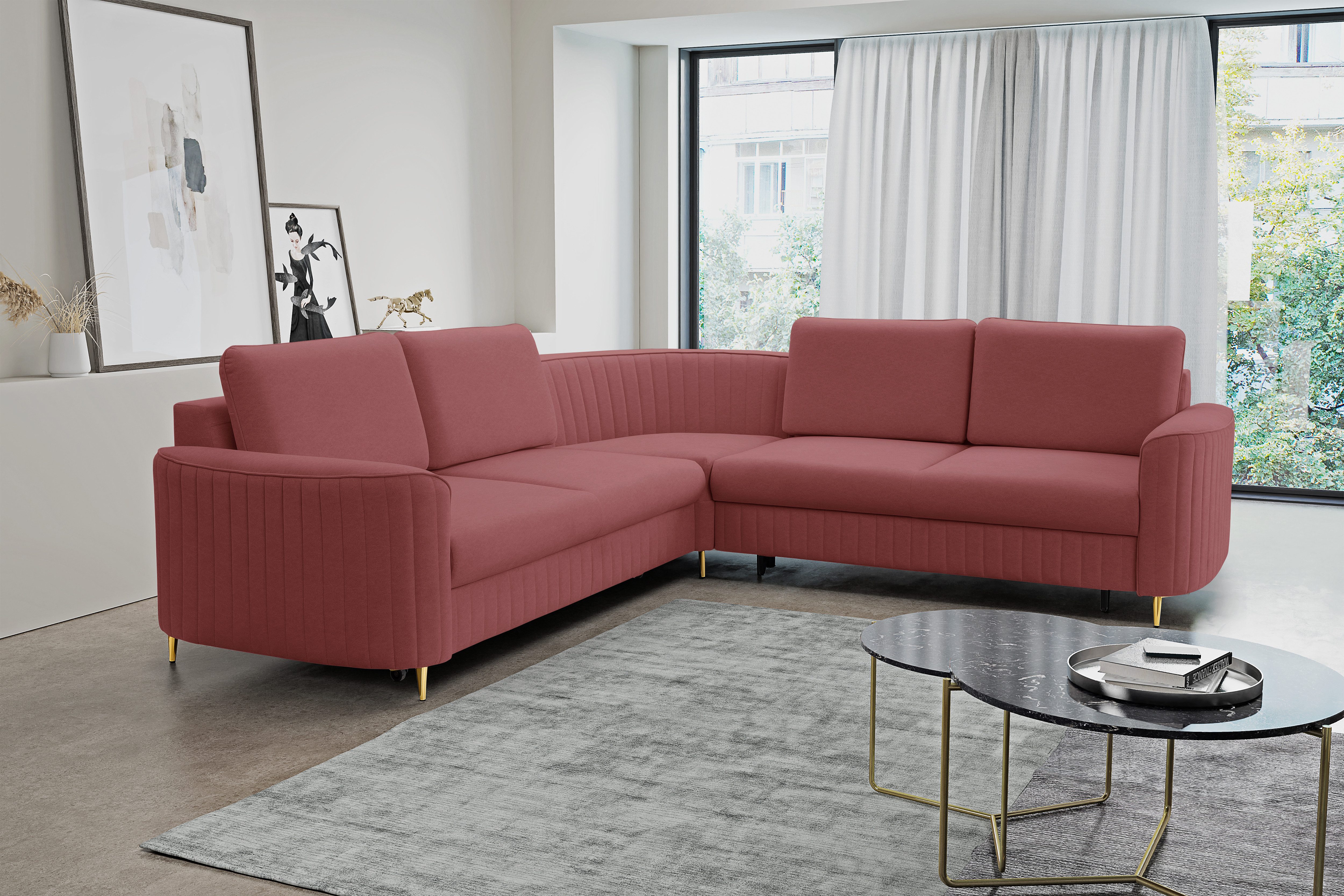 Goldstoff Ecksofa "LAVIANA" L-Form mit Schlaffunktion und Bettkasten Sofa L modern, 1 Teile, Modernes Ecksofa mit Schlaffunktion Sofa L Form Couch mit Stauraum