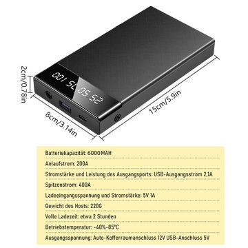 MDHAND Auto-Notstartstromversorgung Autobatterie-Ladegerät (Set, 1-tlg., Mit LCD-Display, 6000 mAh Schwarz)