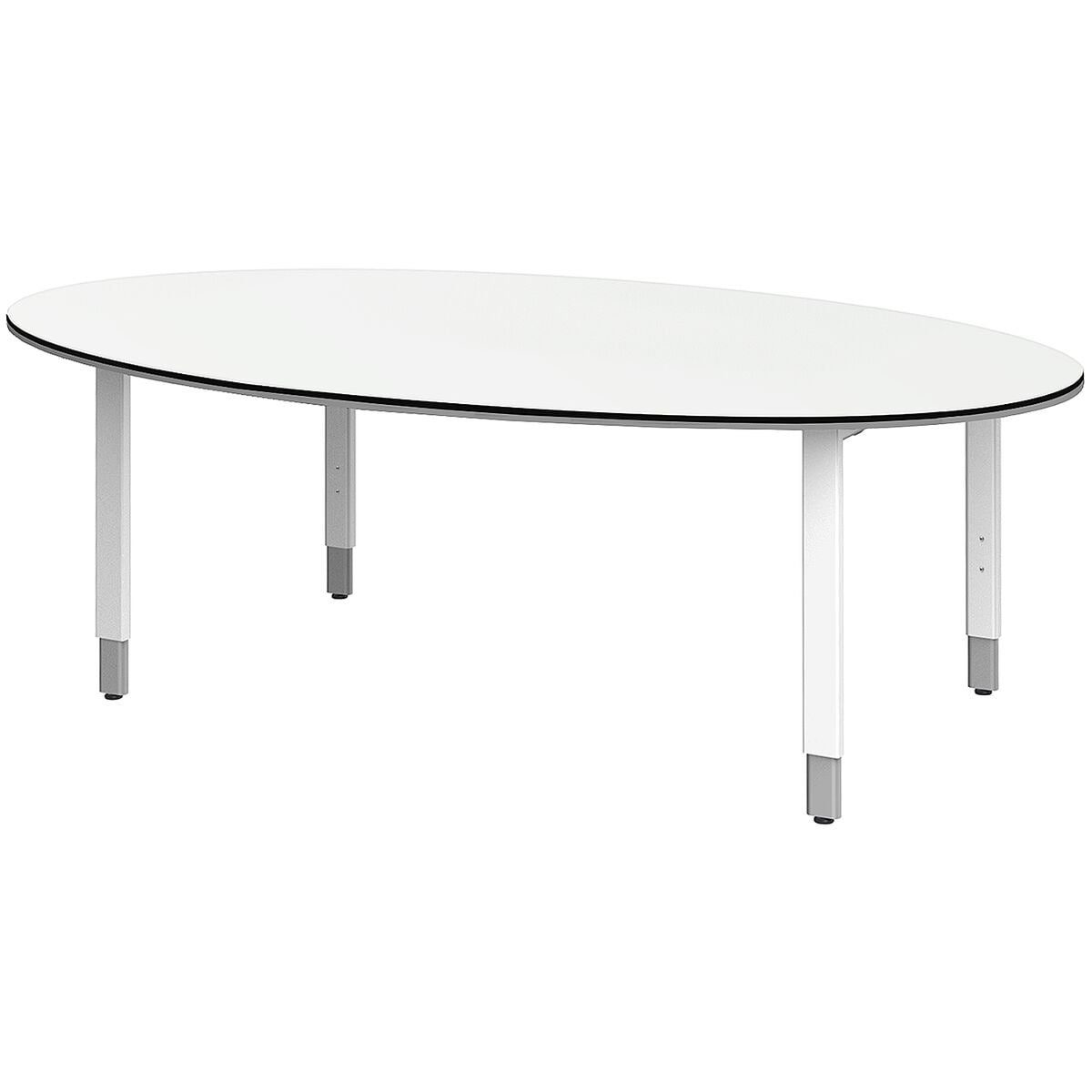 röhr Konferenztisch Objekt Plus, Oval, mit 2 farbiger Kante und 4-Fuß Gestell, Breite 220 cm weiß