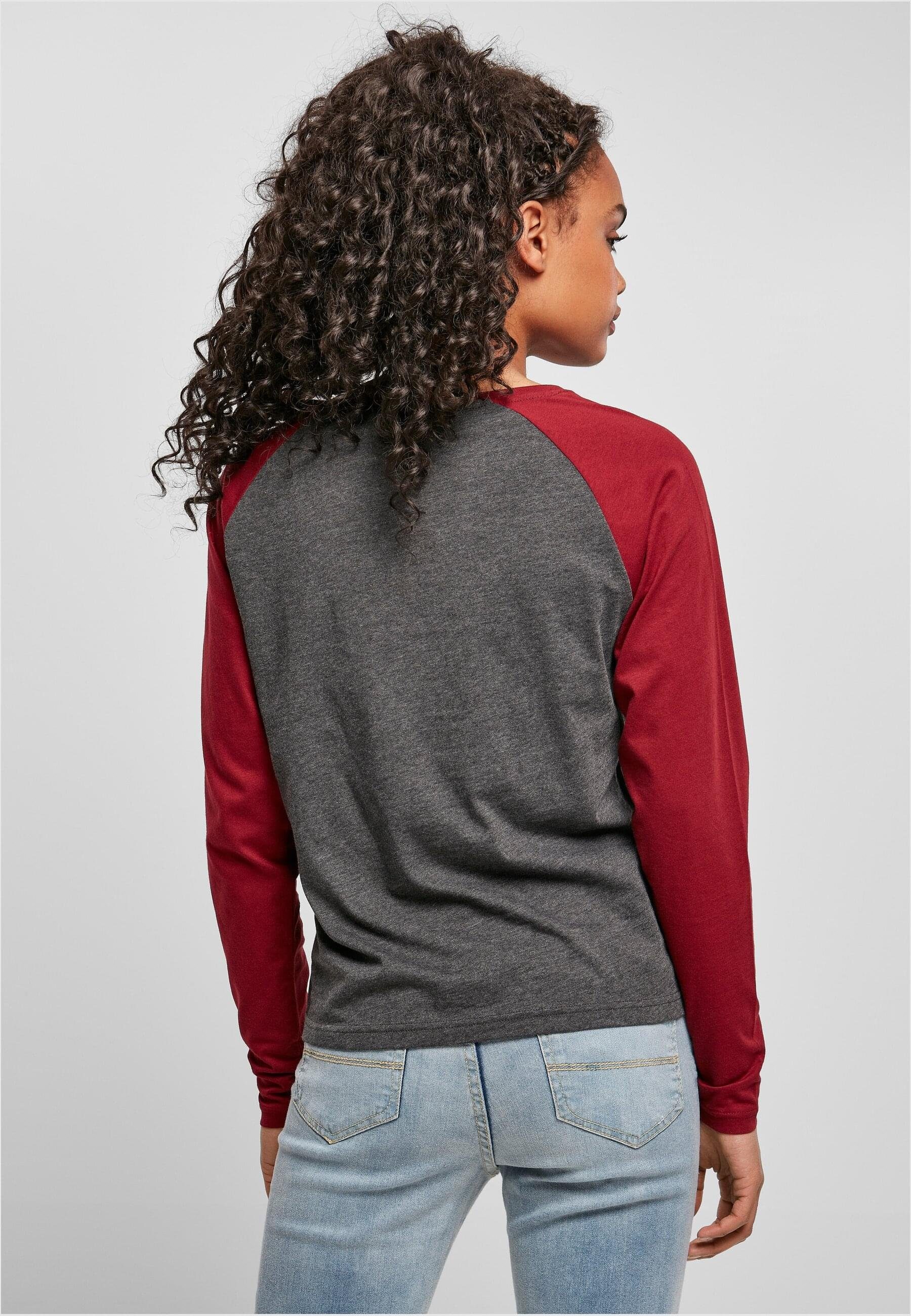 Raglan Contrast URBAN CLASSICS Langarmshirt Longsleeve charcoal/burgundy Ladies (1-tlg) Damen