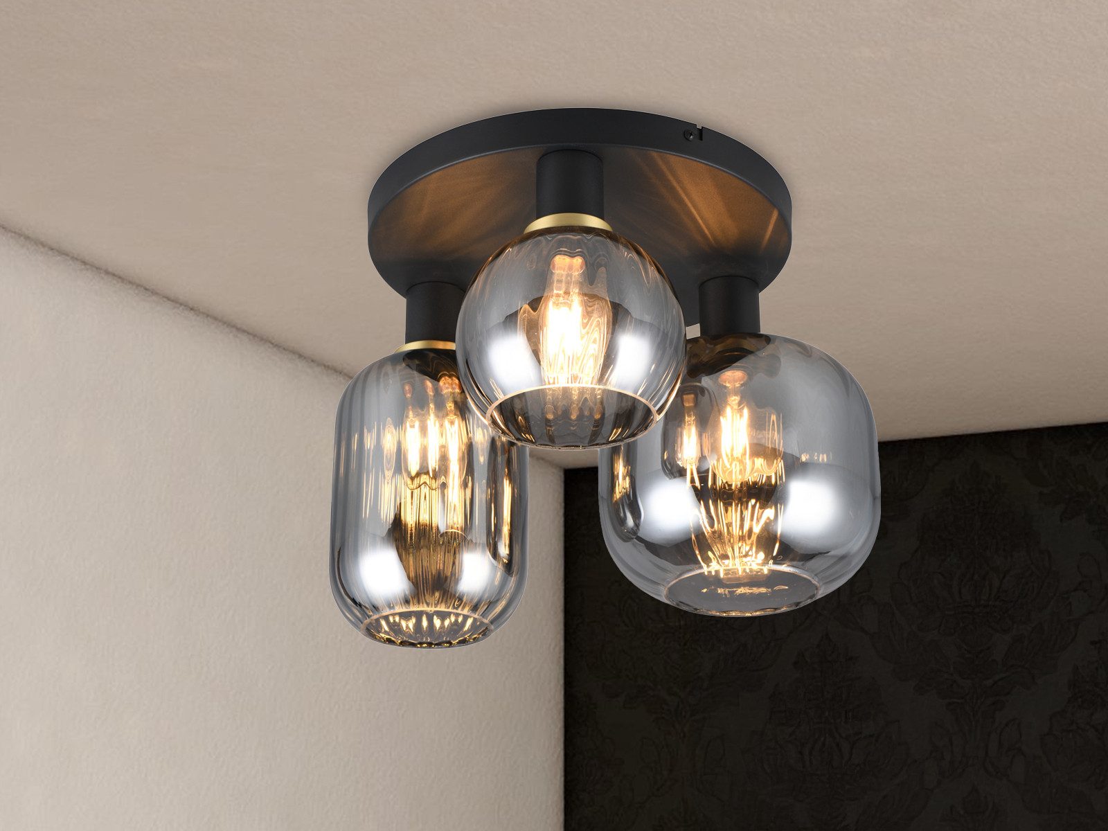 TRIO Leuchten LED Deckenleuchte, Dimmfunktion, LED wechselbar, warmweiß, Besondere Lampenschirm-e Glas Esstisch-lampe Treppenhaus, Ø39cm