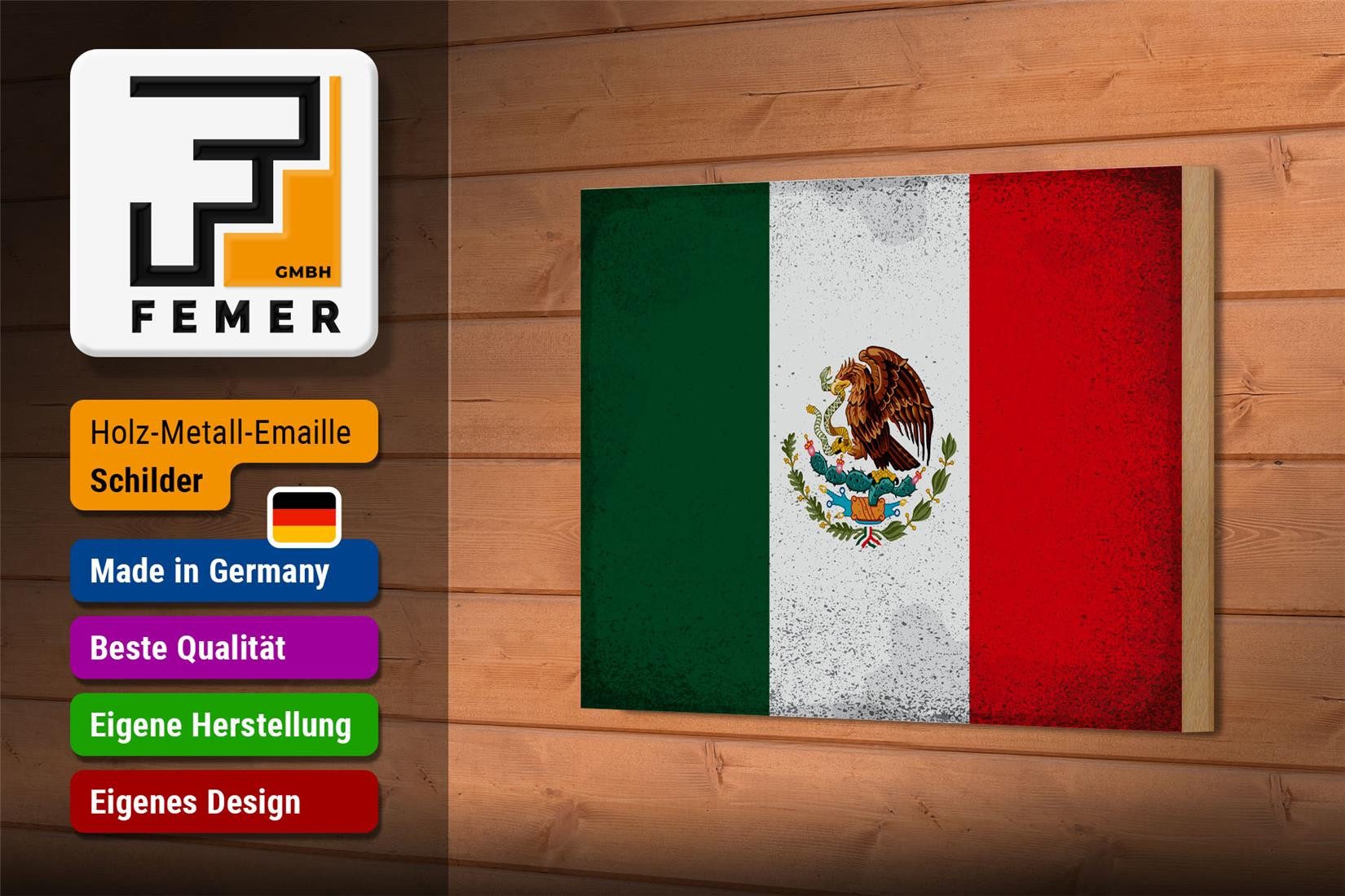Femer GmbH Holzbild Flagge Mexiko 18x12 cm Flag of Mexico Vintage, Flaggen (1 St), Glatte Holzfaserplatte (MDF), vorn beschichtet