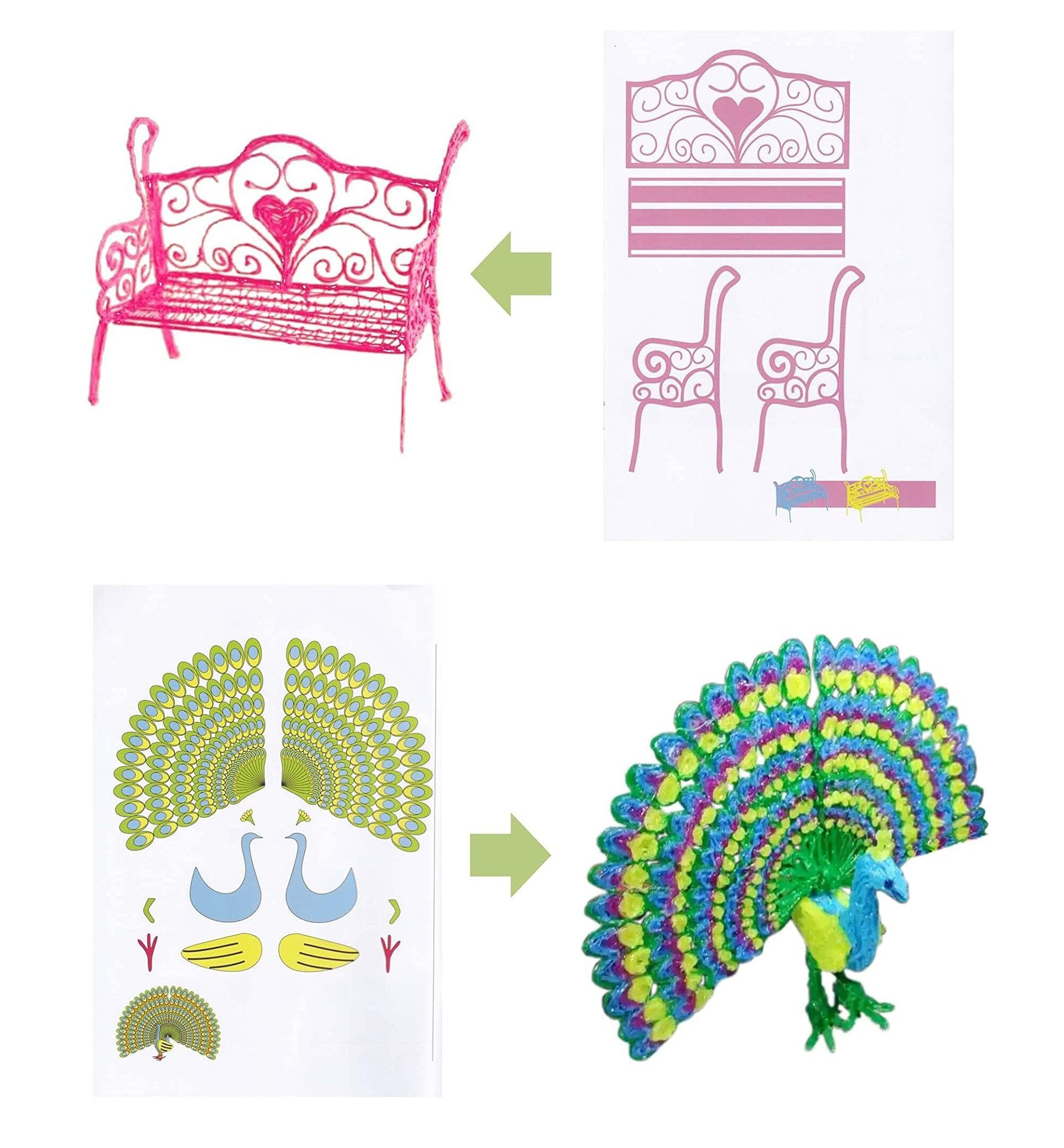 FOUORTUNATE-BEE Malbuch 3D-Stift Zeichenbuch mit 40 Vorlagen & transparenter Platte, Mal- & Doodle-Schablonenbuch für 3D-Stift Kreativprojekte