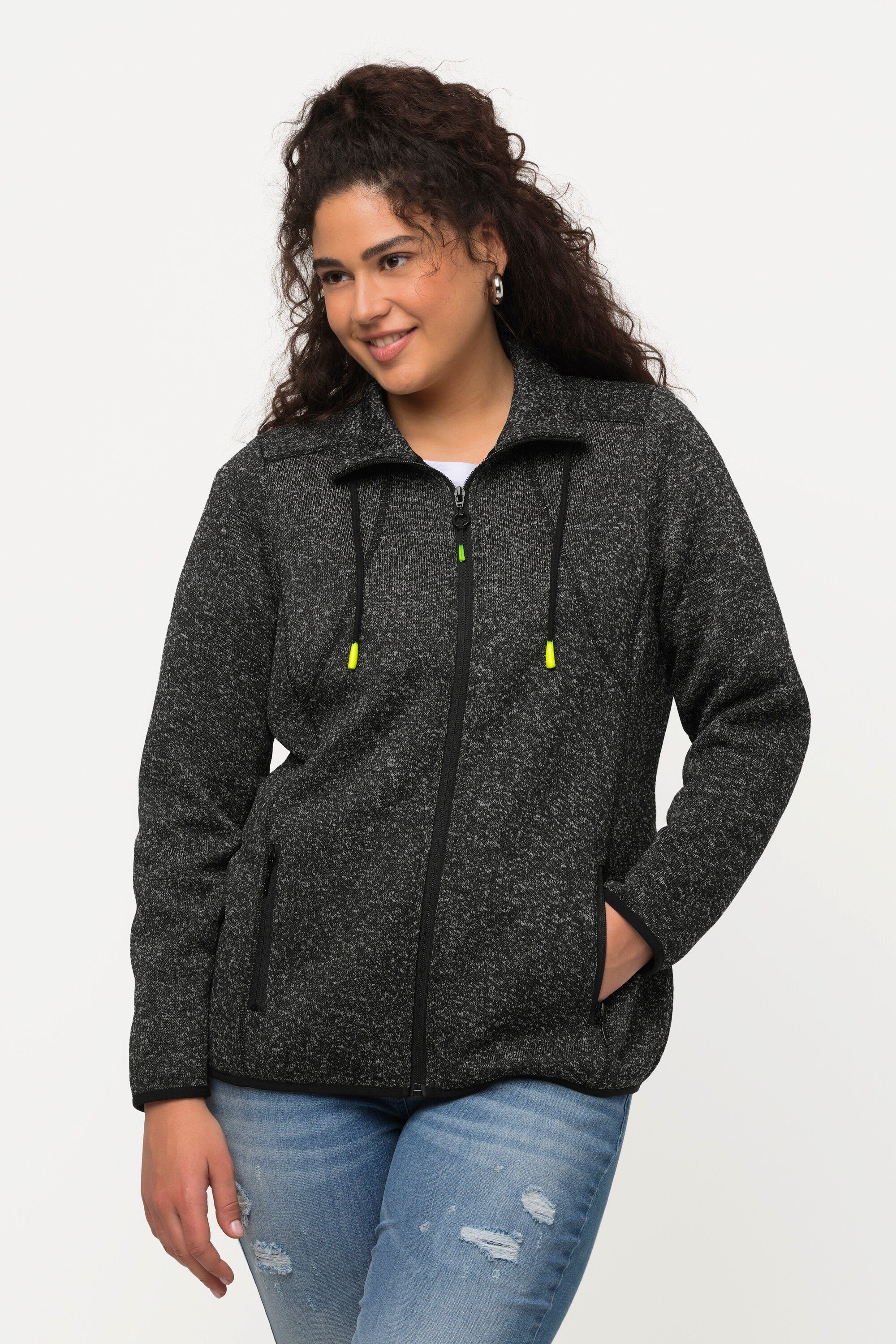 Ulla Popken Sweatjacke Strickfleece-Jacke Reißverschlusstaschen schwarz