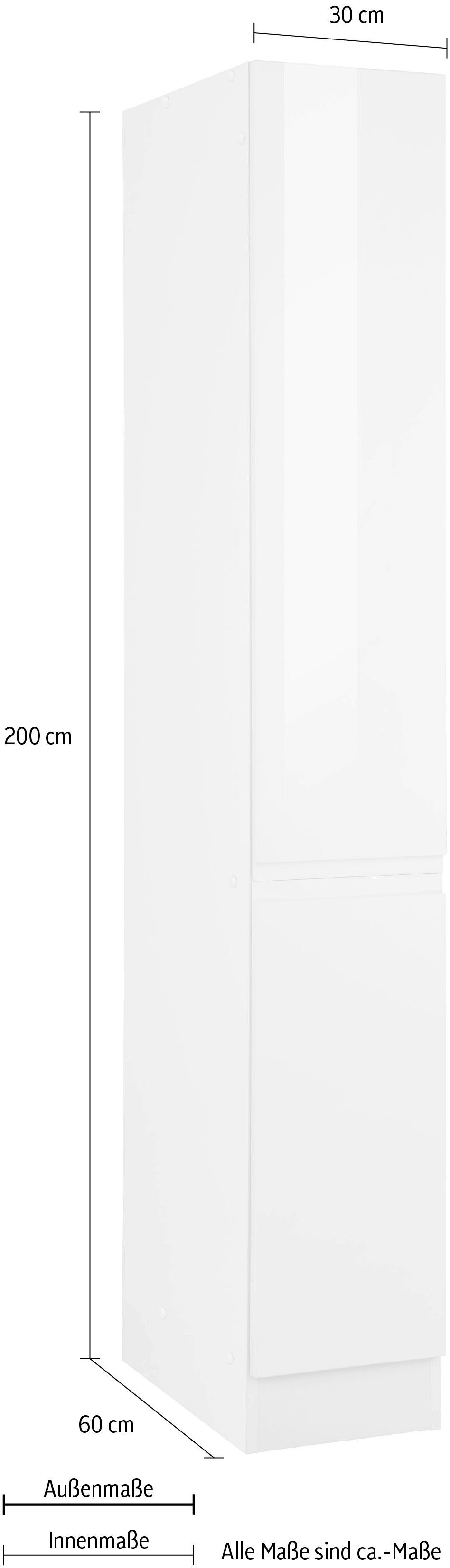HELD MÖBEL Apothekerschrank Virginia 200 griffloses weiß 30 Design mit hoch | Auszüge Ablagen, Hochglanz cm 5 breit, cm weiß 2