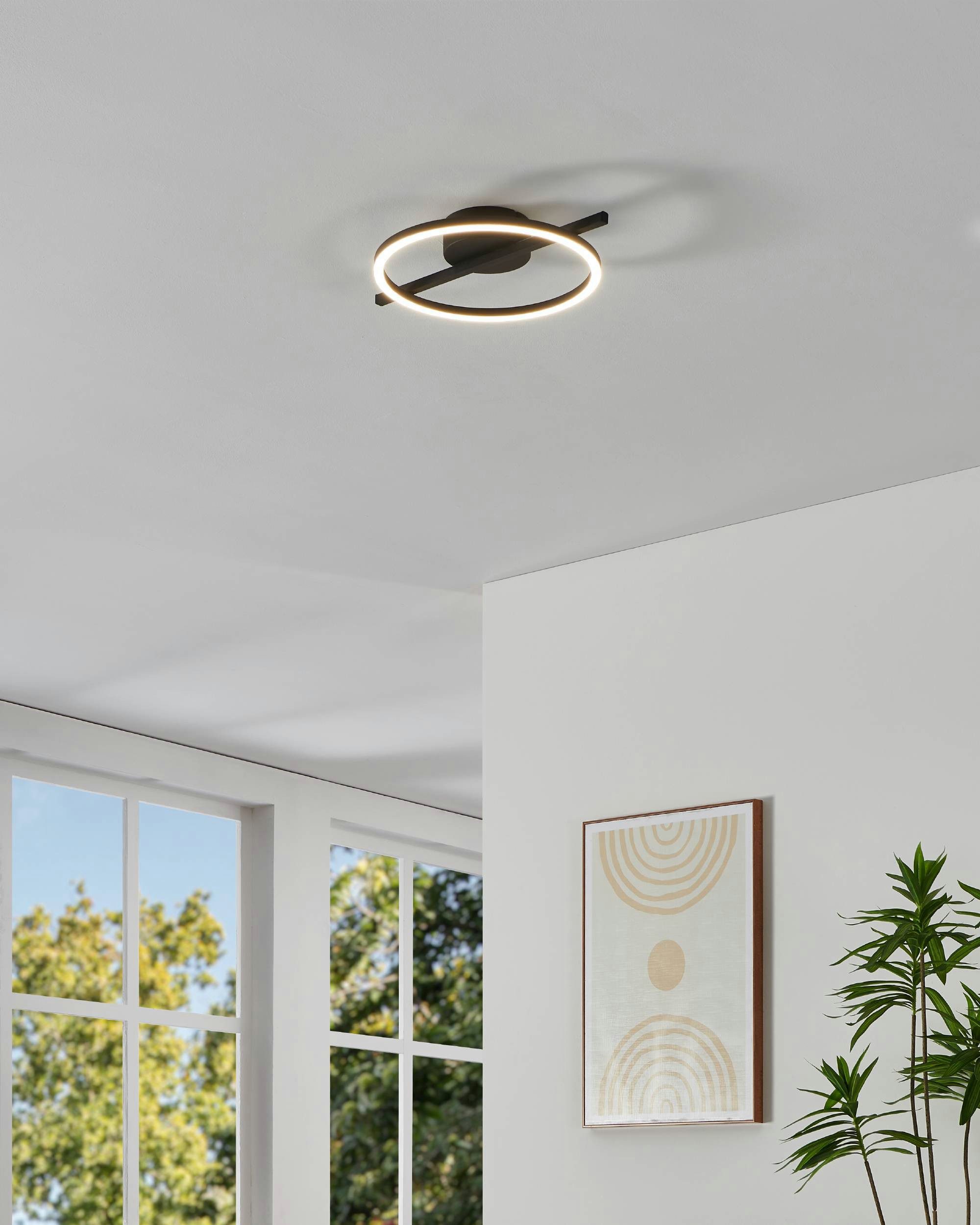 EGLO Deckenleuchte Amandolo Deckenlampe RGB Backlight Fernbedienung inkl. geometrisch, CCT - über Fernbedienung, Dimmfunktion, Farbsteuerung, Farbwechsel, RGB, dimmbar über Fernbedienung, mehrere Helligkeitsstufen, LED fest integriert, Kaltweiß, RGB, Wand-/Deckenleuchte - L40 x B30 x H6,5 cm - schwarz - 17W inkl.