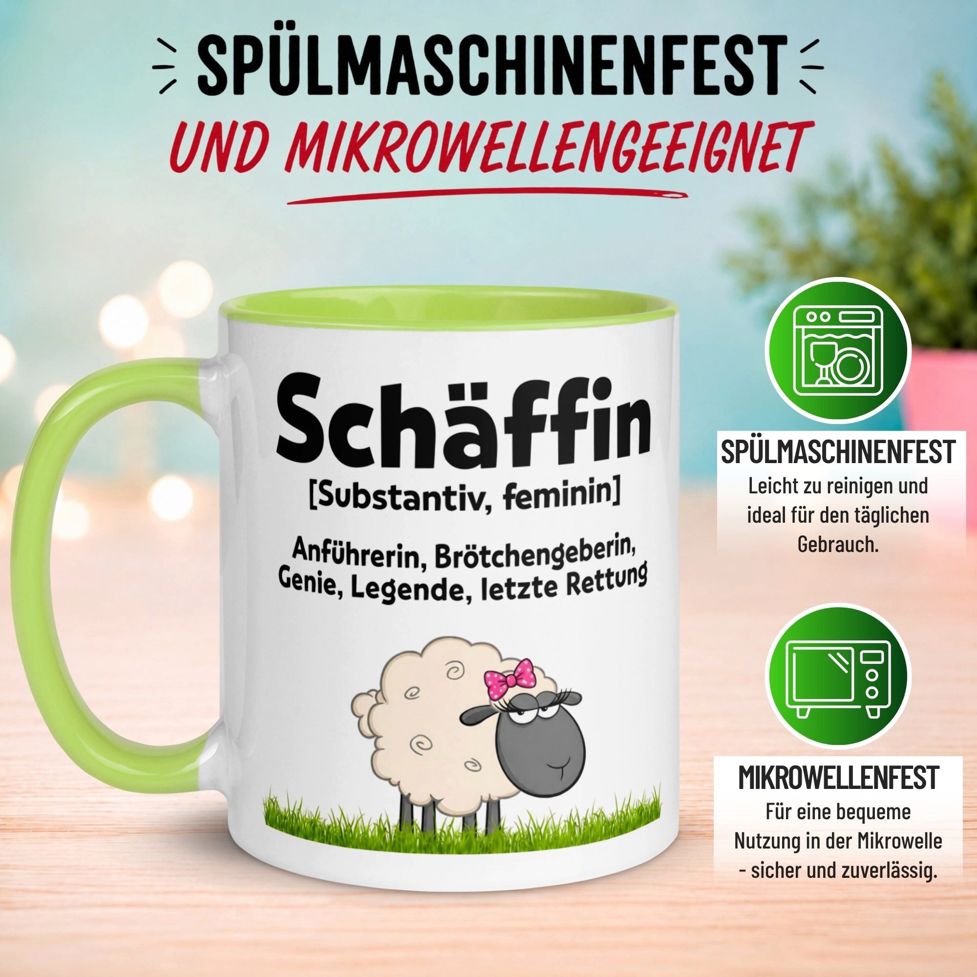 Momentals Tasse Beste Chefin Geschenk – „Schäffin - Substantiv Feminin“, Gratis Versand · Links-&Rechtshänder · Spülmaschinenfest – Bild 5 von 5