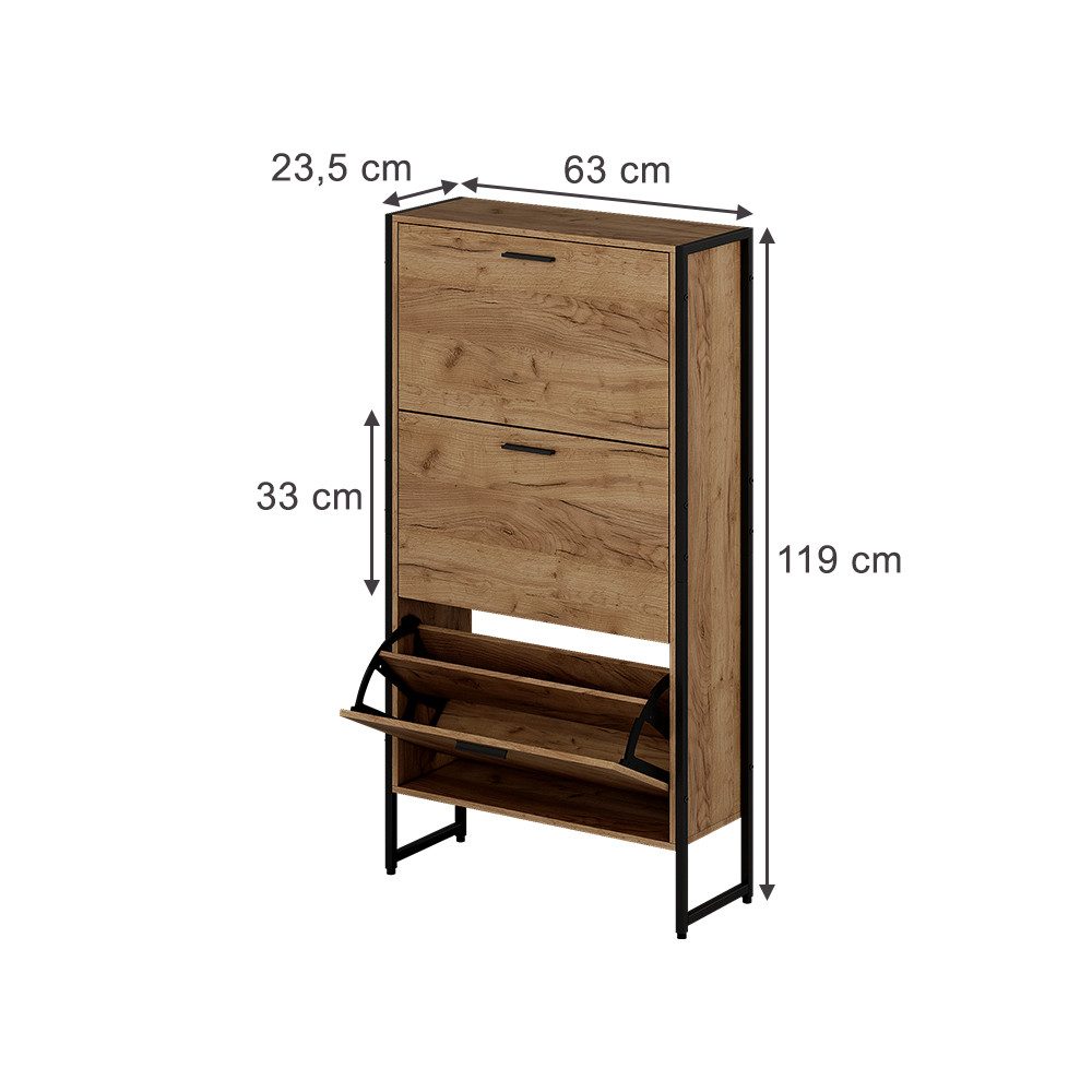 Vicco Schuhkipper Folda, Goldkraft Eiche/Schwarz/Schwarz, 63 x 119 cm mit 3 günstig online kaufen