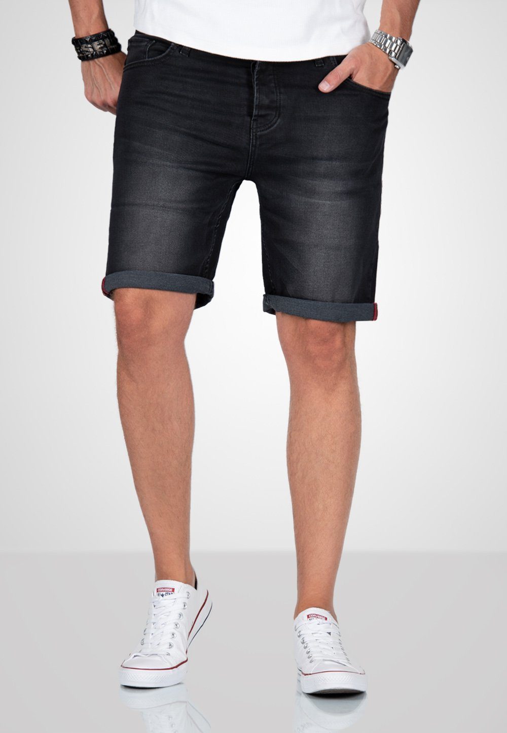 Alessandro Salvarini Shorts A. Salvarini Herren Jeans Shorts kurze Hosen mit Knopfverschluss