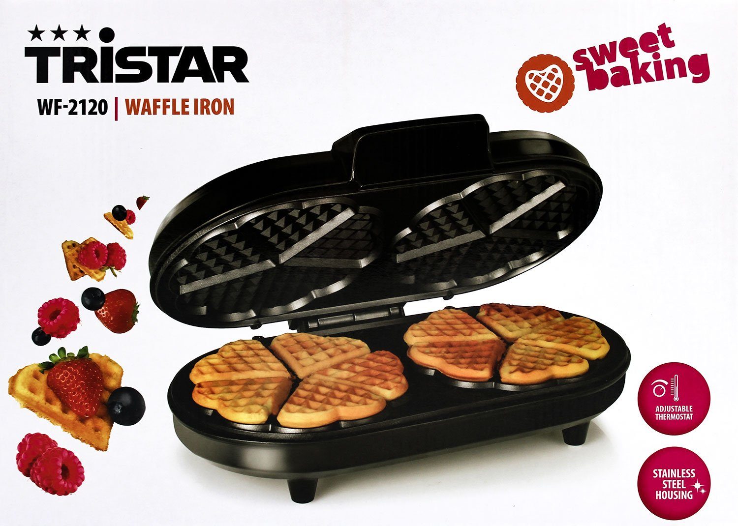 Tristar Waffeleisen WF-2120 Waffeleisen, zehn herzförmige Waffeln gleichzeitig