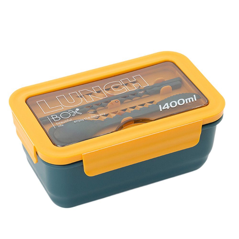 GelldG Lunchbox Brotdose Kinder, Auslaufsichere Bento Box mit 3 Fächern, Besteckset Blaugelb | Lunchboxen