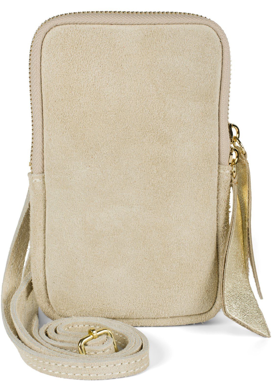 styleBREAKER Mini Bag (1-tlg), Echtleder Handy Umhängetasche Veloursleder Creme | Minitaschen
