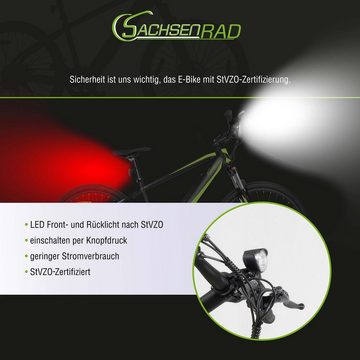 SachsenRAD E-Bike E-Racing Mountain Bike R8 Ranger grau 27,5 Zoll, 7 Gang Shimano 7SP TOURNEY TY300 Schaltwerk, Kettenschaltung, Heckmotor, Hybrid-Hydraulische Scheibenbremse