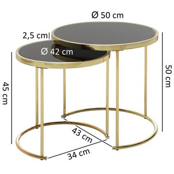 Wohnling Satztisch WL5.769 (Schwarz / Gold Beistelltisch Metall / Glas), Couchtisch Set aus zwei Tischen, Wohnzimmertisch