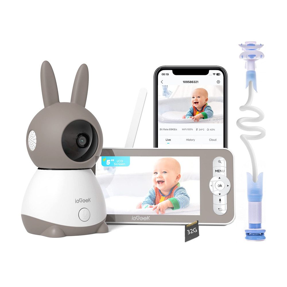 Video-Babyphone 5 Zoll Babyphone mit Kamera 2K/3MP WLAN Video Babyfon mit Halterung