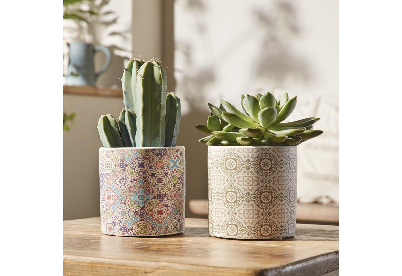 Thumbnail - Frank Flechtwaren Blumentopf 2x Blumentopf Mosaik Terracotta bunt/weiß – Pflanztopf