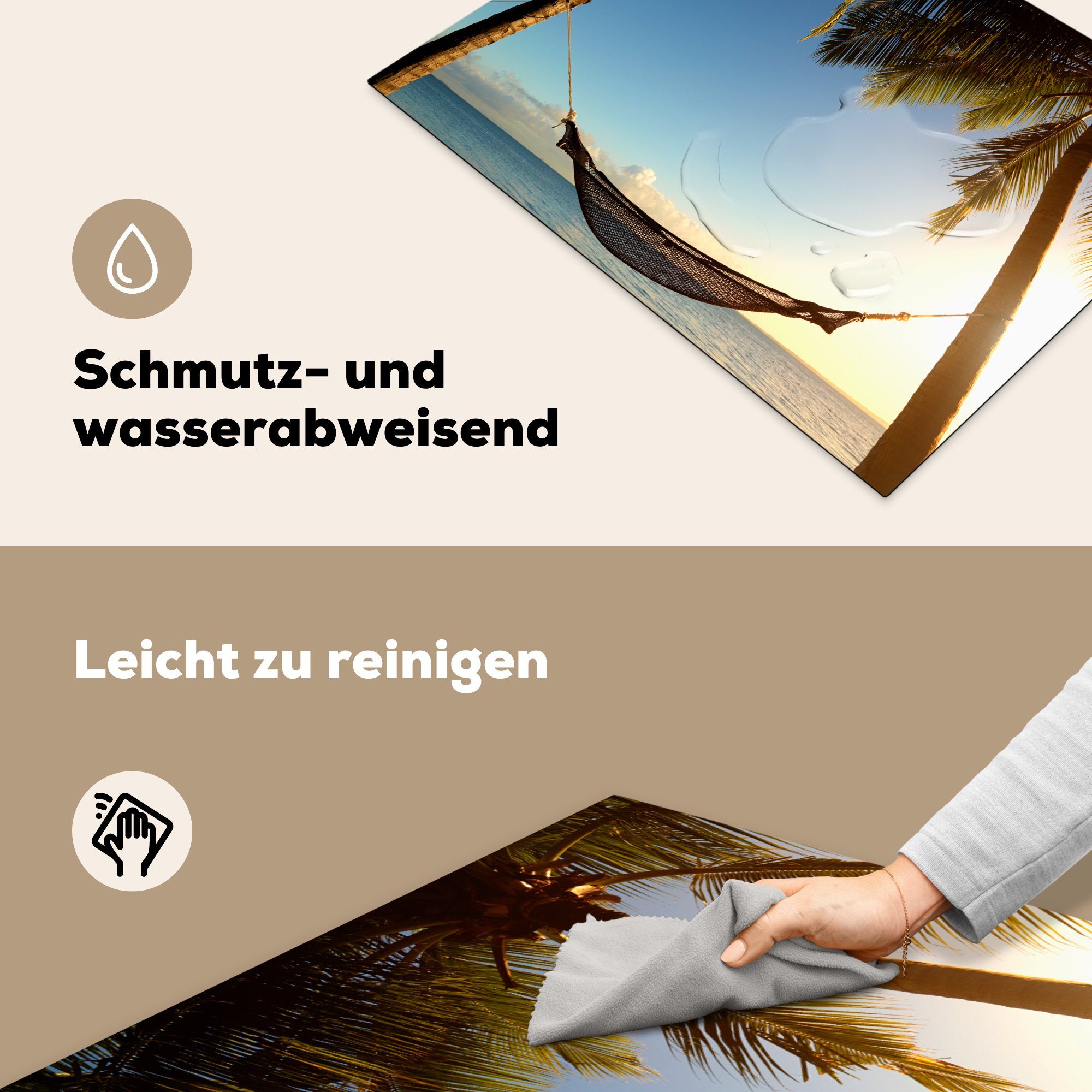 Palmen Hängematte - Ceranfeldabdeckung (1 Himmel, küche, 71x52 tlg), Schutz für MuchoWow Herdblende-/Abdeckplatte Induktionskochfeld die Vinyl, cm, -