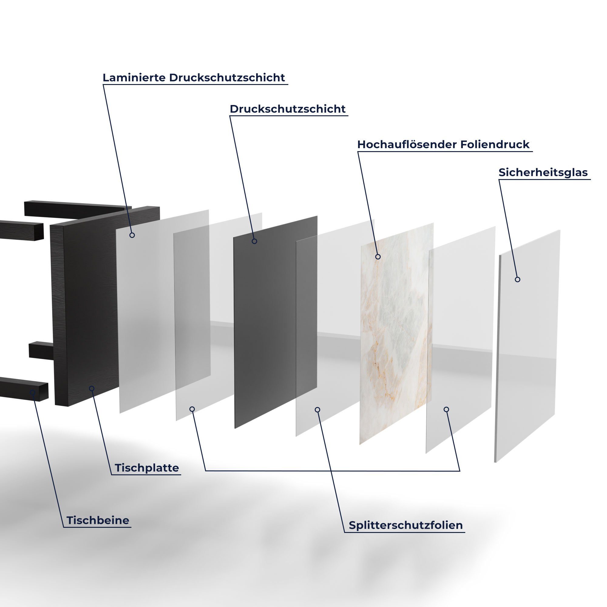 'Marmorsteinstruktur', Couchtisch Glastisch Schwarz Glas modern Beistelltisch DEQORI