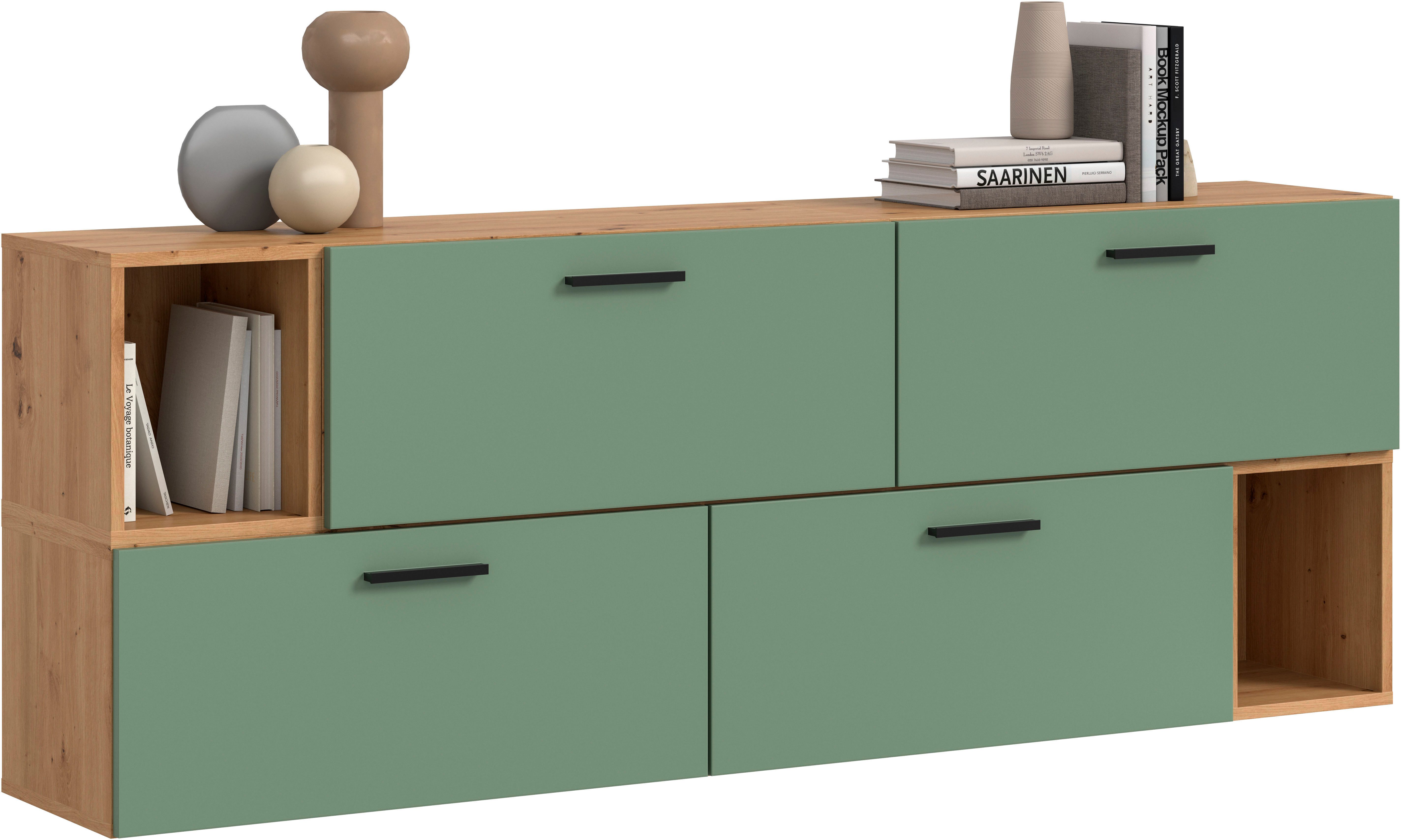 Home affaire Schrank-Set ENESTE, 6-teilig, in verschiedenen Farben, individuell kombinierbar, (2-St., verschiedenste Kombinationmöglichkeiten, stehend oder hängend), Stauraumelement, Kombination, Wohnkombination, Schrankwand, Lowboard