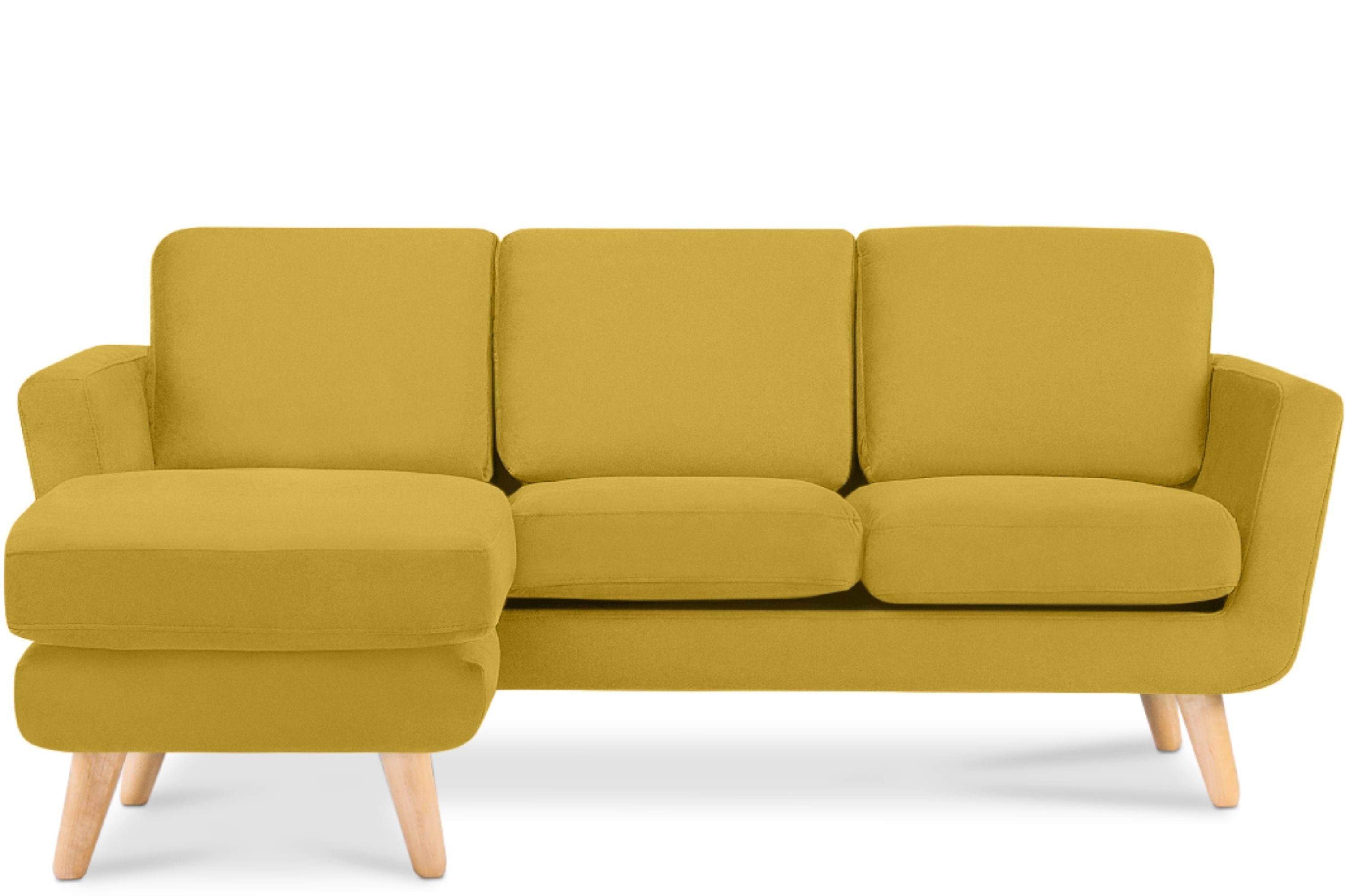 KONSIMO® Ecksofa TAGIO links, Scandi-Stil, mit Armlehnen, Made in Europe, Gestell aus Massivholz