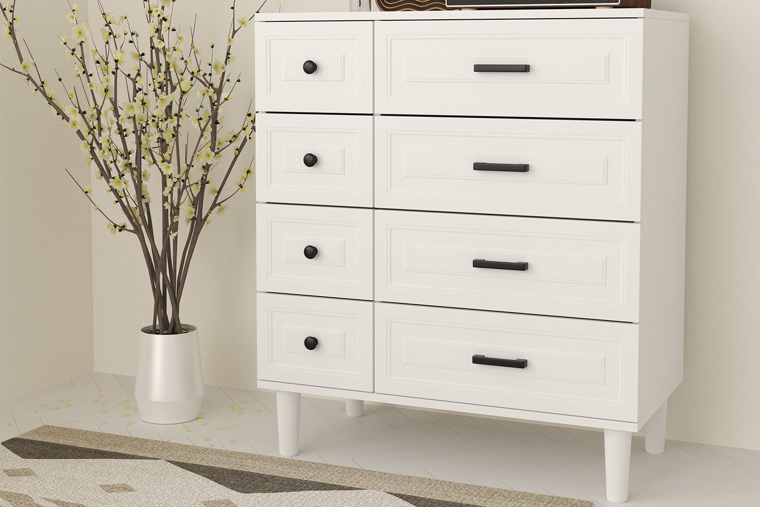 HOMAVO Kommode DG3 mit 8 Schubladen– modernes Design mit Füßen-75x40x87 cm, FSC®, viel Stauraum, pflegeleicht-für Wohnzimmer Schlafzimmer