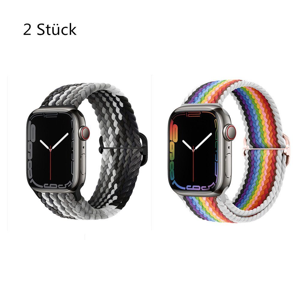 XDeer Uhrenarmband Nylon Loop Armband für Apple Watch Armband 38/40/41mm und 42/44/45mm, elastisches Stoff Geflochtenes Sport Band für iWatch Series 7 blackc+white