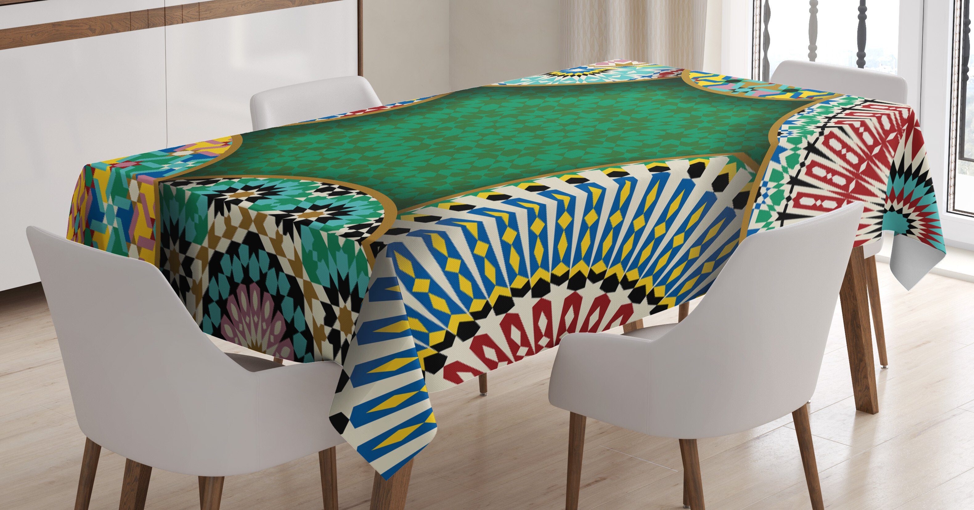 Abakuhaus Tischdecke Farbfest Waschbar Für den Außen Bereich geeignet Klare Farben, Retro Oriental Hippie-Motiv