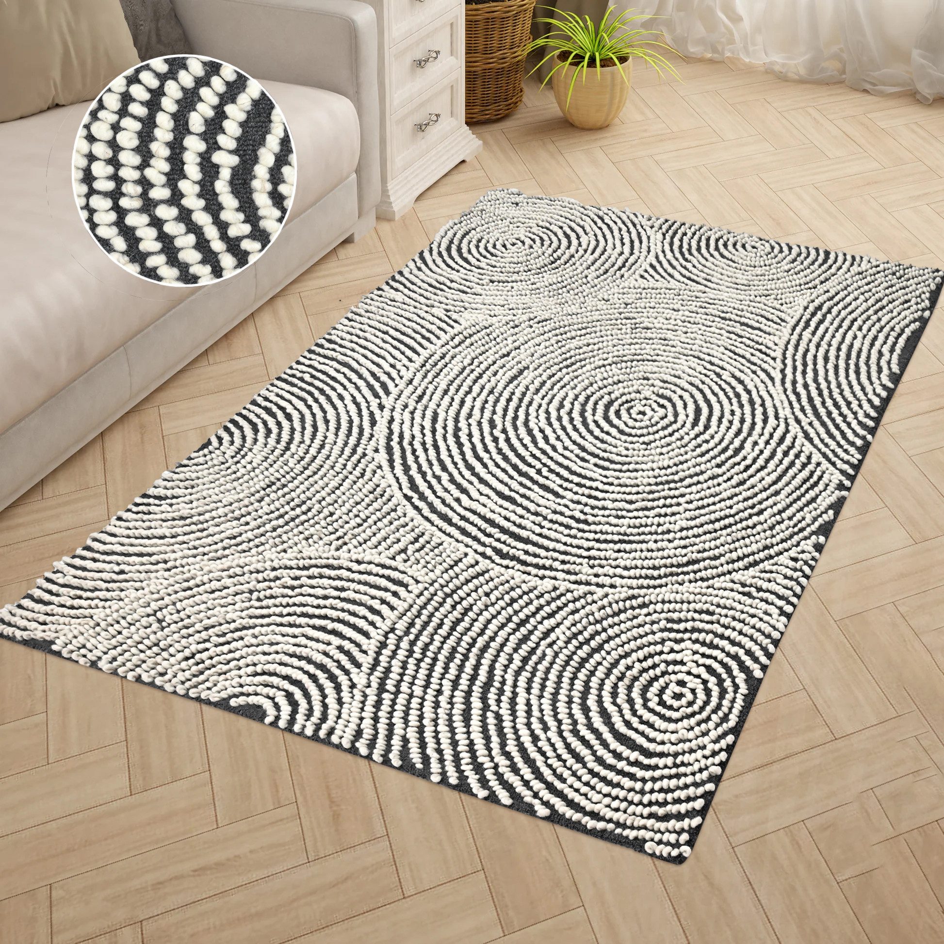 my home Wollteppich Wolly Kreis, handgewebt aus Wolle, rechteckig, Höhe: 10 günstig online kaufen