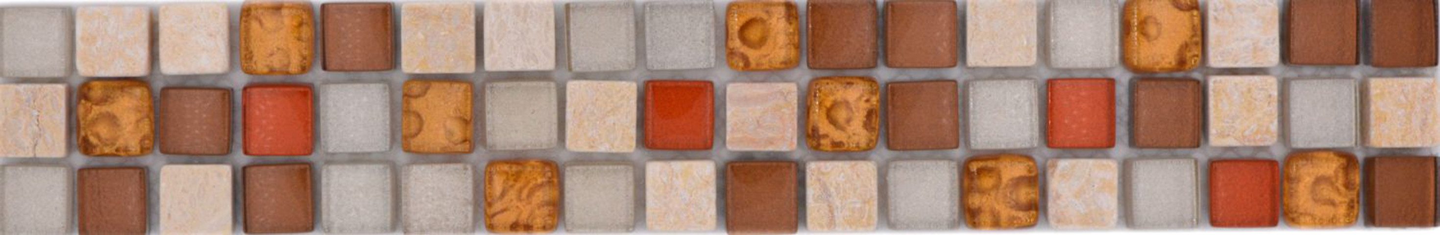 Mosani Mosaikfliesen Glasmosaik Naturstein Borde mix beige braun glänzend / 10 Stück