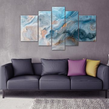 Wallarena Leinwandbild Marmor Blau Abstrakt Imitation Wohnzimmer Schlafzimmer Wandbild Modern, Glamour (Set 5 teilig, 5 St), Wandbilder Leinwandbilder Leinwand Bilder Bild Groß Aufhängefertig