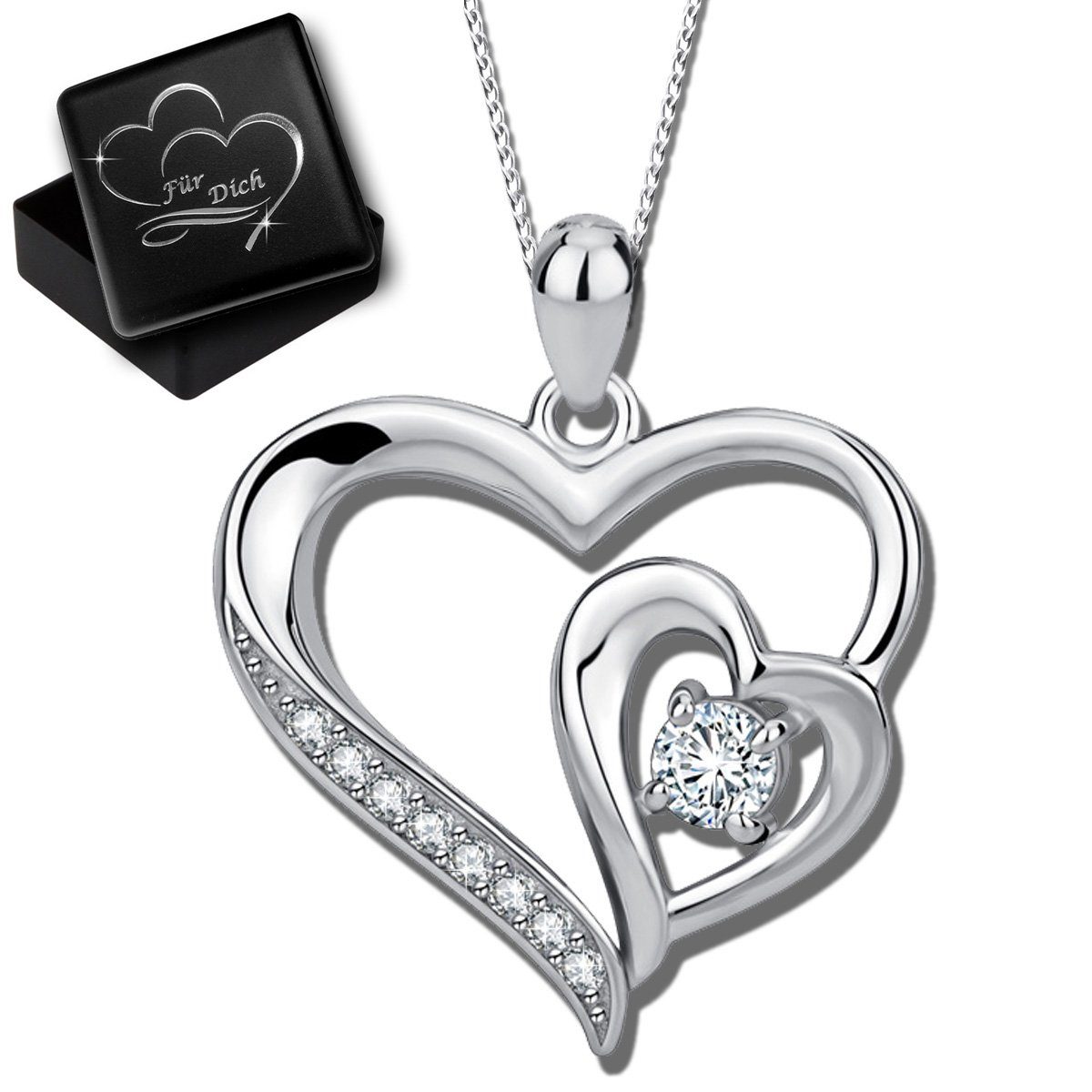 Limana Herzkette Damen 925 Sterling Silber Herz Anhänger mit Kette