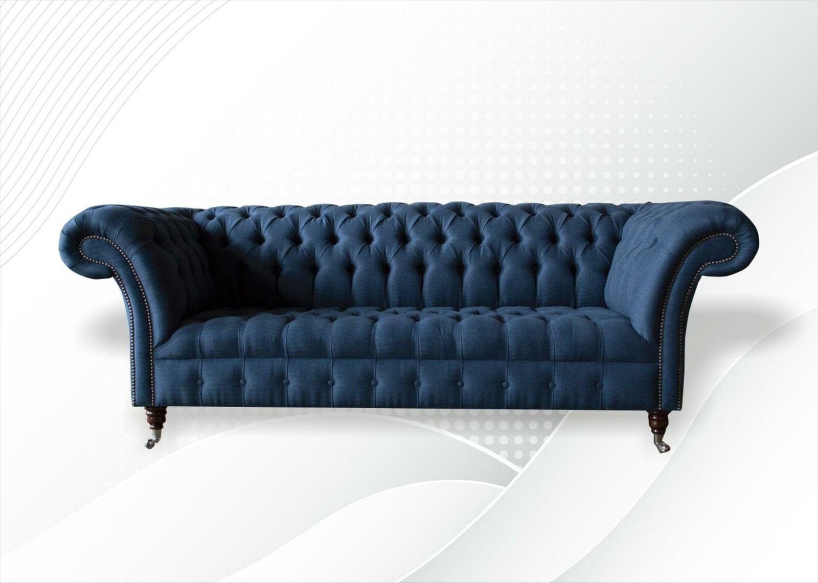 JVmoebel Chesterfield-Sofa Luxus blaue Chesterfield Sofa 3-er Moderne Couch Neu Design, Made in Europe