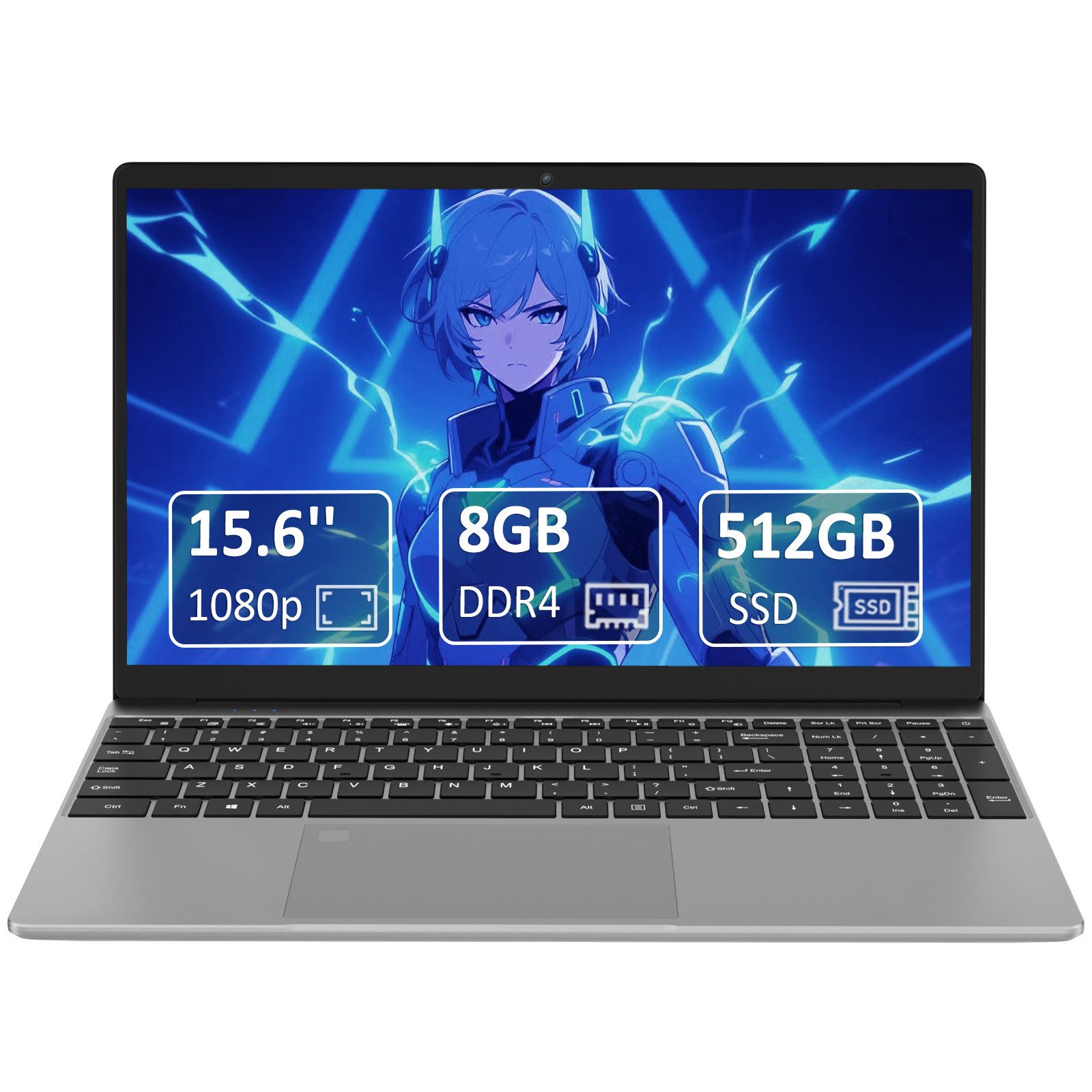 Molegar 15,6" FHD Laptop, Intel N5095 (2,9 GHz), 8GB RAM, 512GB SSD Notebook (39,6 cm/15.6 Zoll, Intel Intel Celeron N5095, UHD Grafik, 8 GB, 512 GB SSD, 8h Akku,beleuchtete Tastatur,Fingerabdruck – ideal für Büro/Streaming)