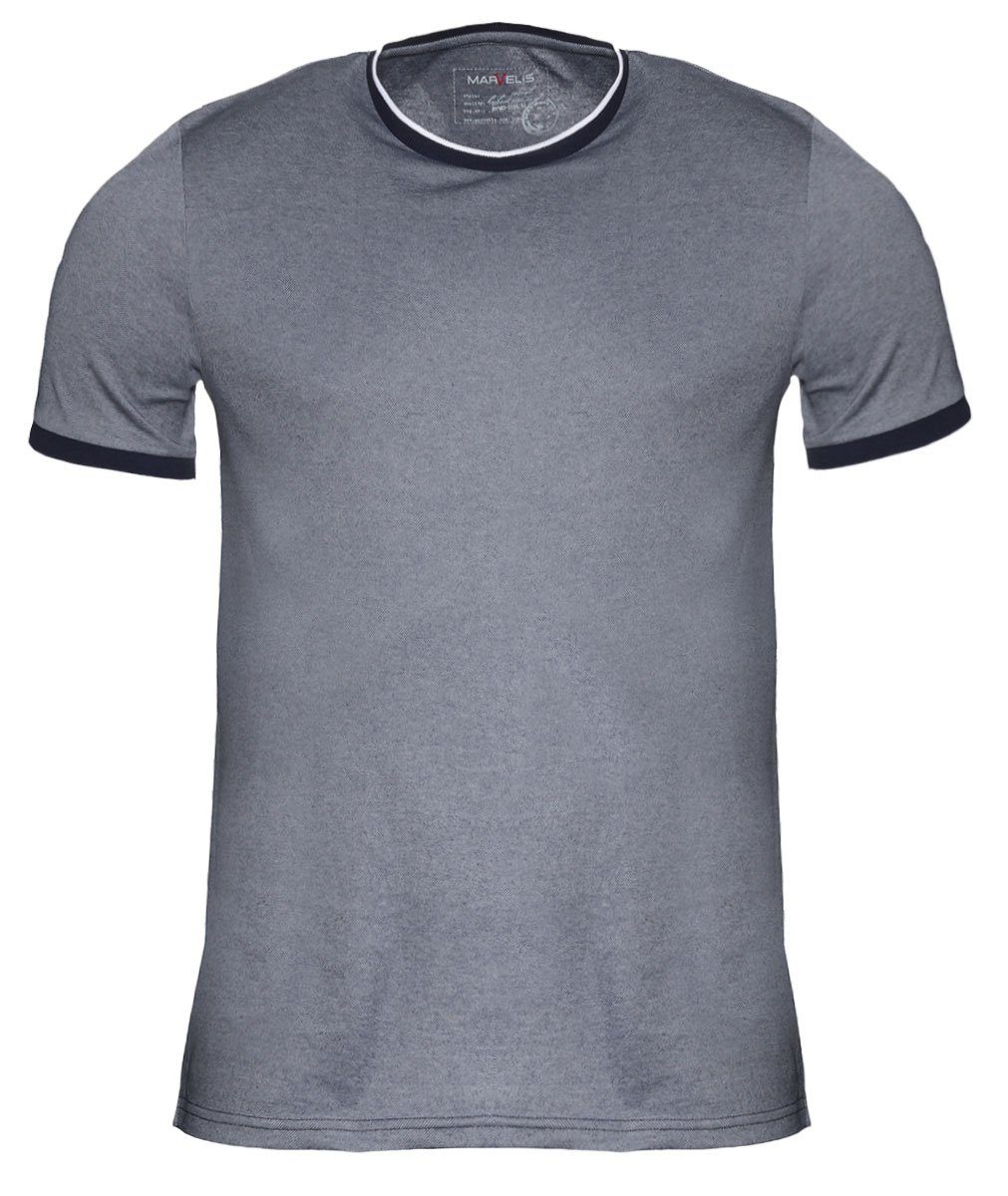 MARVELIS T-Shirt T-Shirt - - Rundhals Quick-Dry (1-tlg) Einfarbig Dunkelblau Casual - Fit 