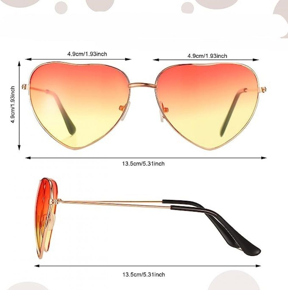WaKuKa Hippie-Stil im Herz-Sonnenbrillen für (2-St) 2 für Damen Sonnenbrille Musikpartys Stück