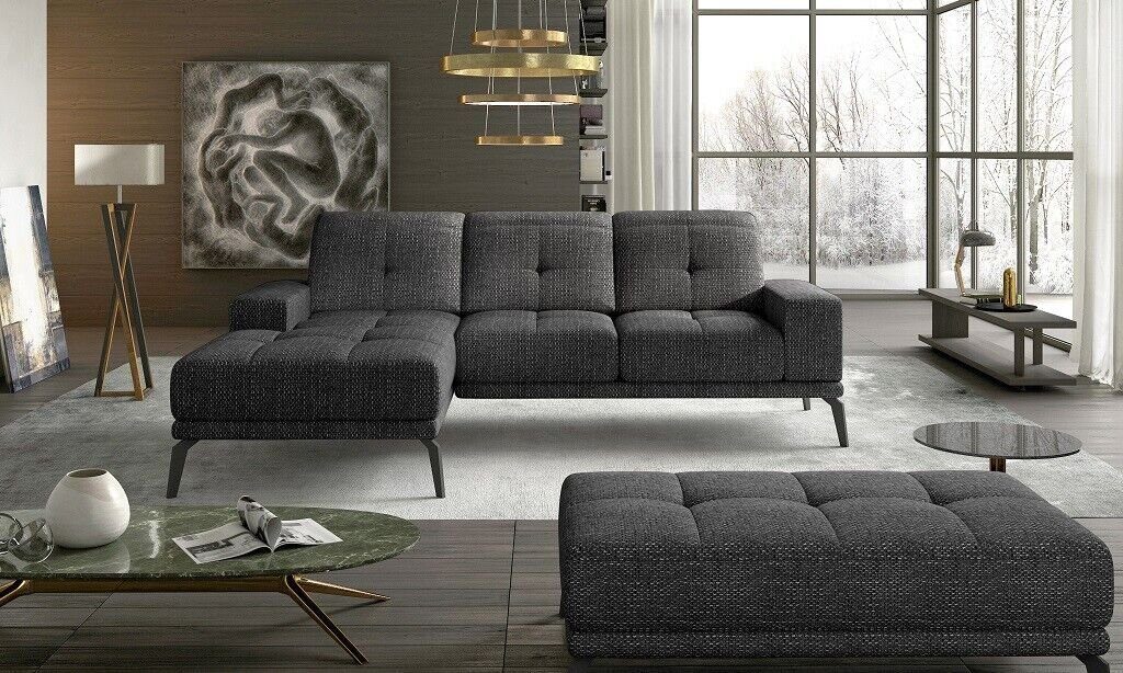 JVmoebel Ecksofa, Designer Sofa Garnitur Polster Textil Ecksofa Wohnlandschaft Grau Couch
