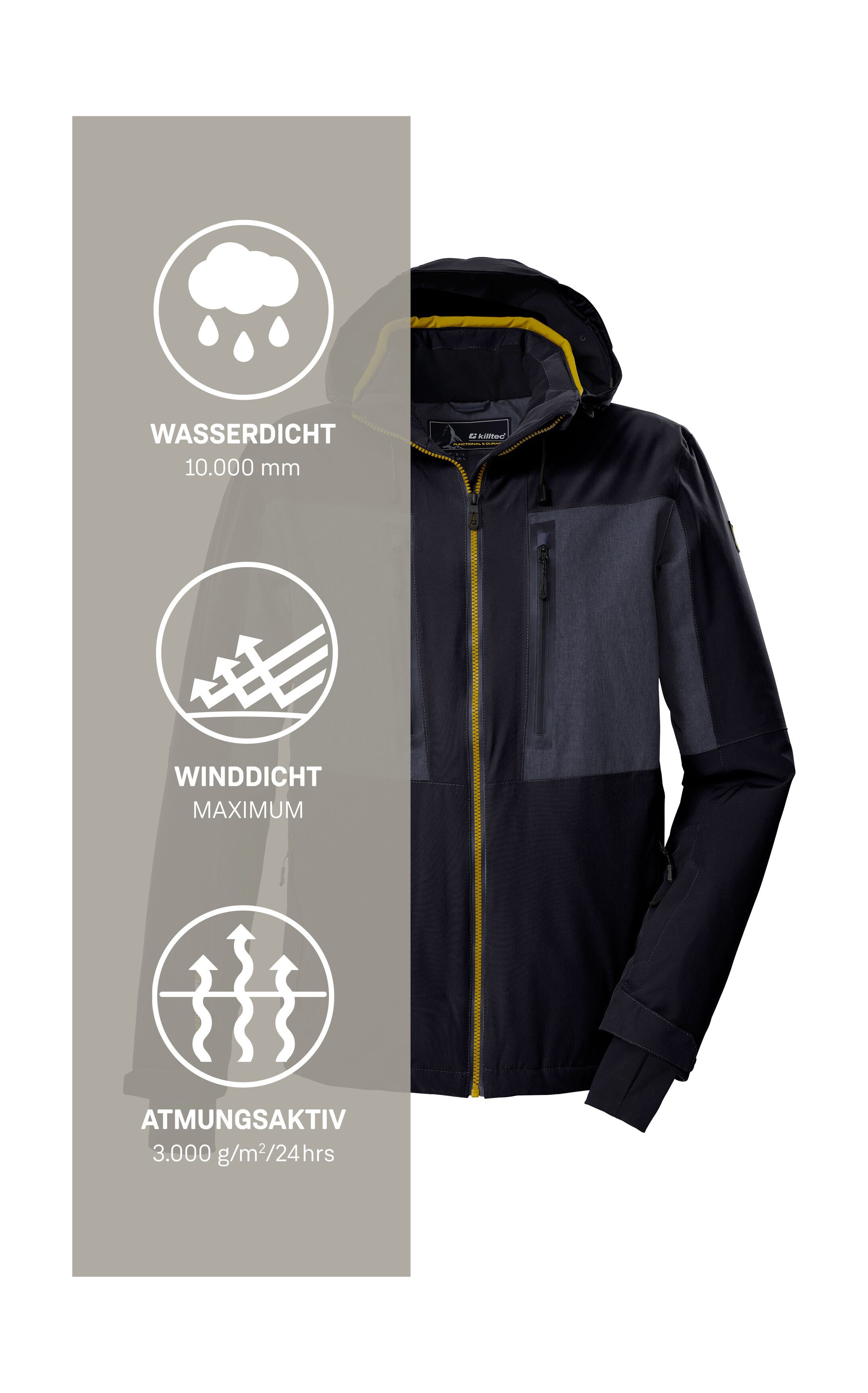 Killtec Skijacke KSW 47 MN SKI JCKT Herren Skijacke: wasserdicht, atmungsaktiv, abnehmbare Kapuze