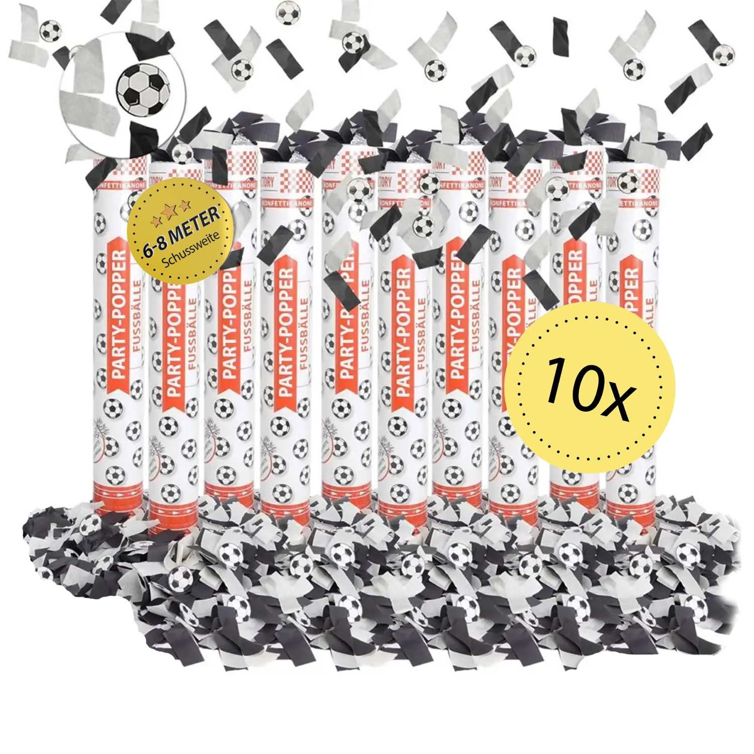 Party Factory Konfetti Party Popper 40cm Fußball Konfetti 10er Set Deko Party
