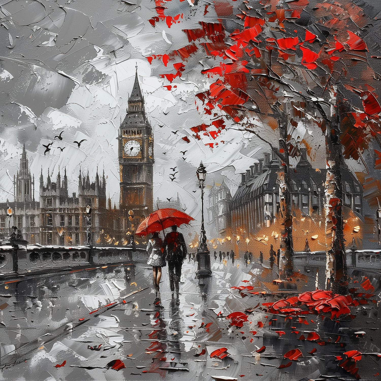 queence Leinwandbild Big Ben im Herbst, Architektonische Elemente, Bilder von Europa, Bilder von Liebespaaren, Brücken, Filmszene, Großbritannien, Jahreszeiten, Paar, Personen, Rain, Romantisch (1 St), Premium-Leinwandstoff, Handarbeit aus Deutschland