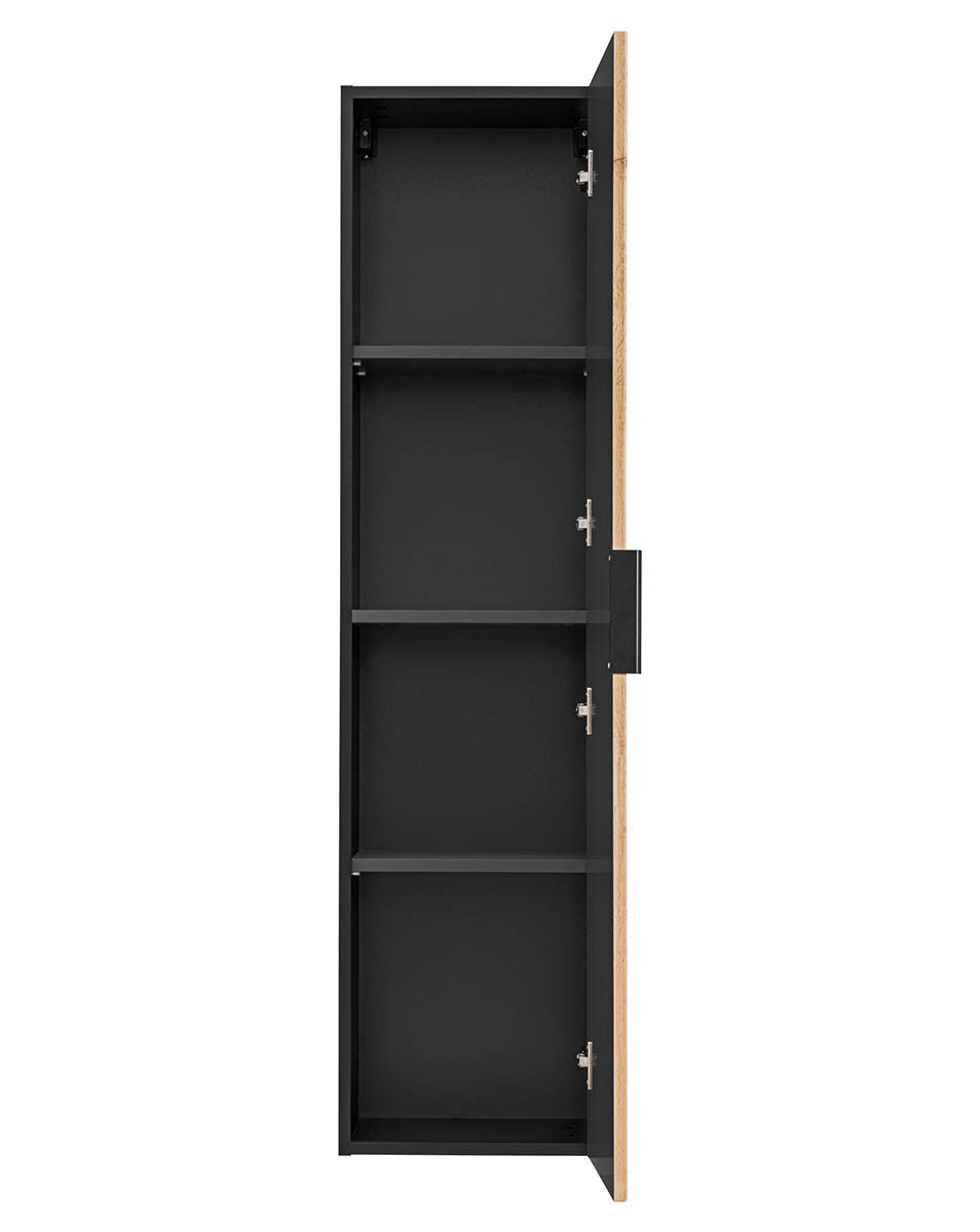 einfachgutemoebel Waschtisch-Set Bad Hochschrank Tribune, 1-türig 140cm hoch, Schwarz - Wotan-Eiche, (Badmöbel Set, 1-St., Hochschrank)