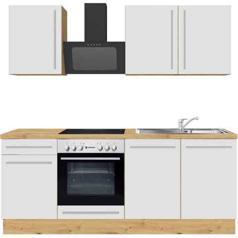 KOCHSTATION Küchenzeile KS-Florida mit 38mm starker Arbeitsplatte, Breite 210 cm, wahlweise mit E-Geräten, Unser Dauertiefpreis