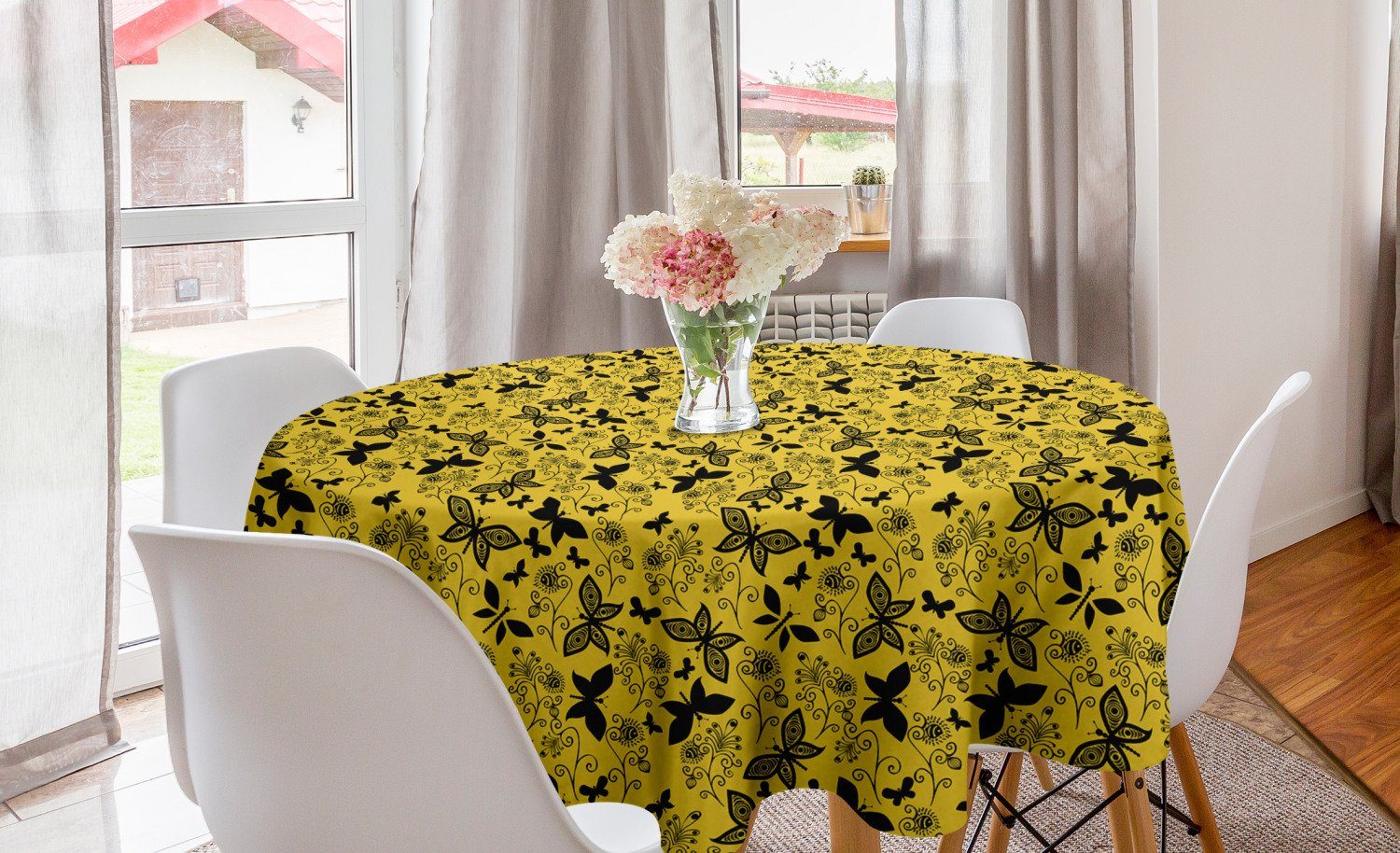 Abakuhaus Tischdecke Kreis Tischdecke Abdeckung für Esszimmer Küche Dekoration, Romantisch Zusammenfassung Schmetterling Blumen