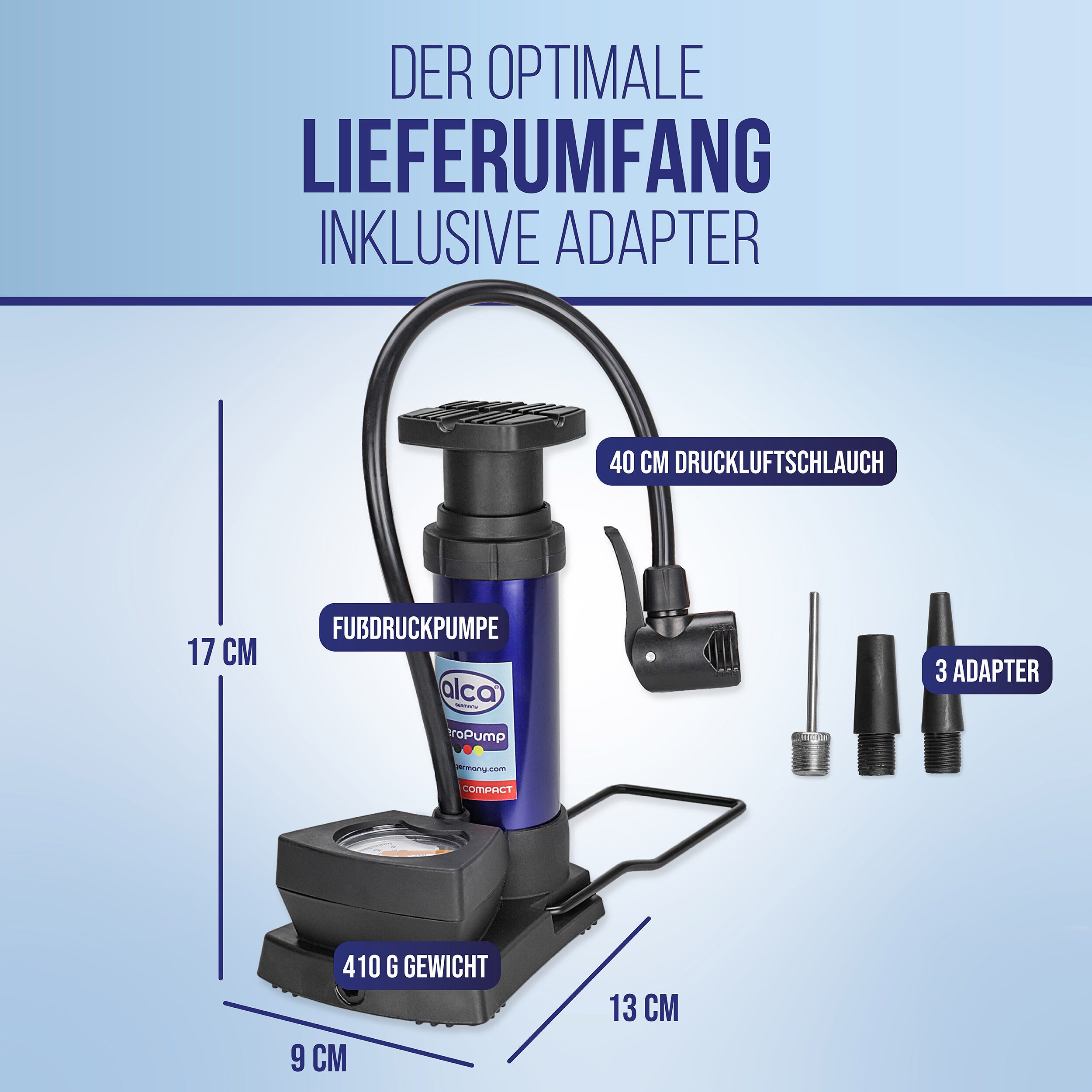 alca Luftpumpe Luftpumpe Mini Standfußpumpe Mini Standfußpumpe mit Manometer (1-tlg) – Bild 3 von 5